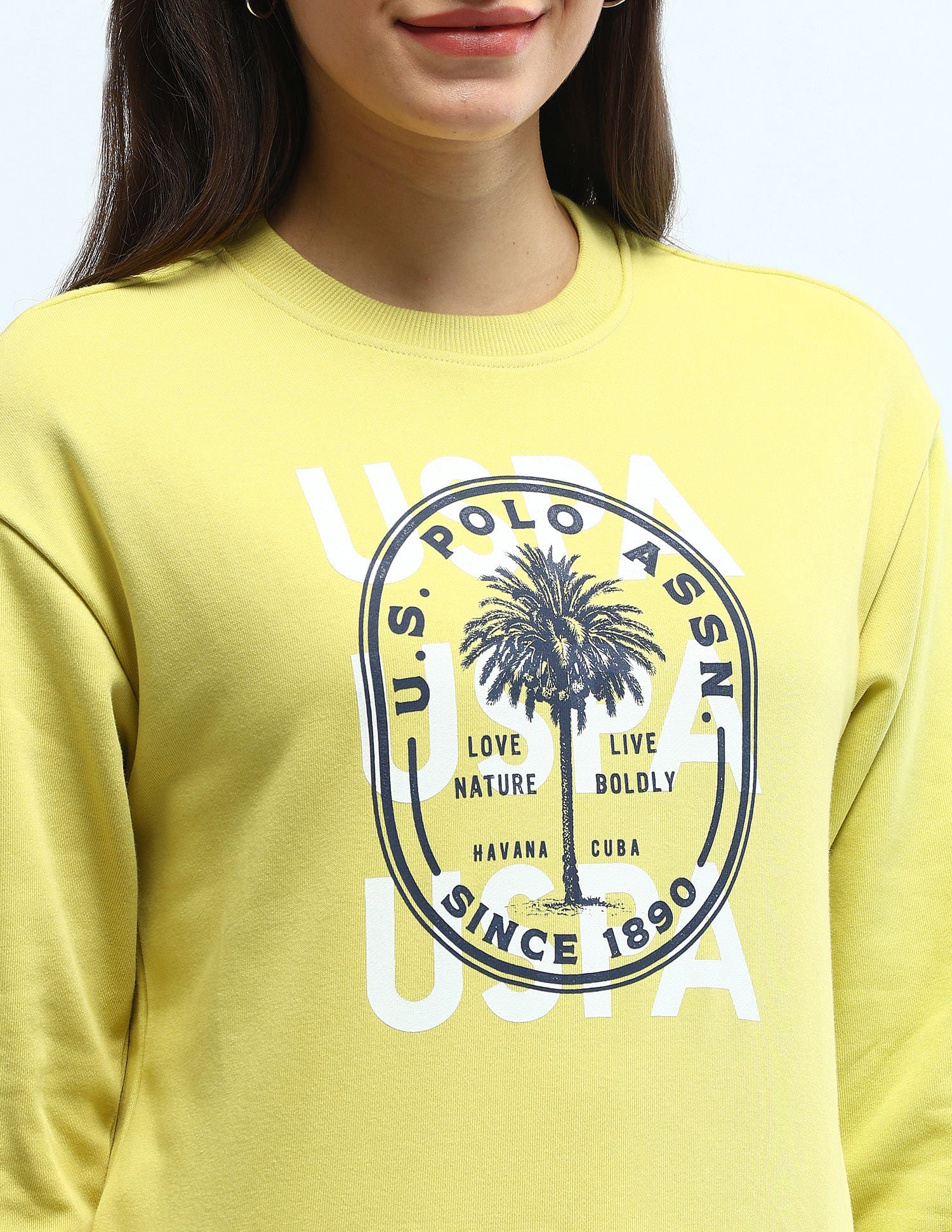 Brand Printed Regular Fit Sweatshirt Yellow - U.S. POLO ASSN. | Large