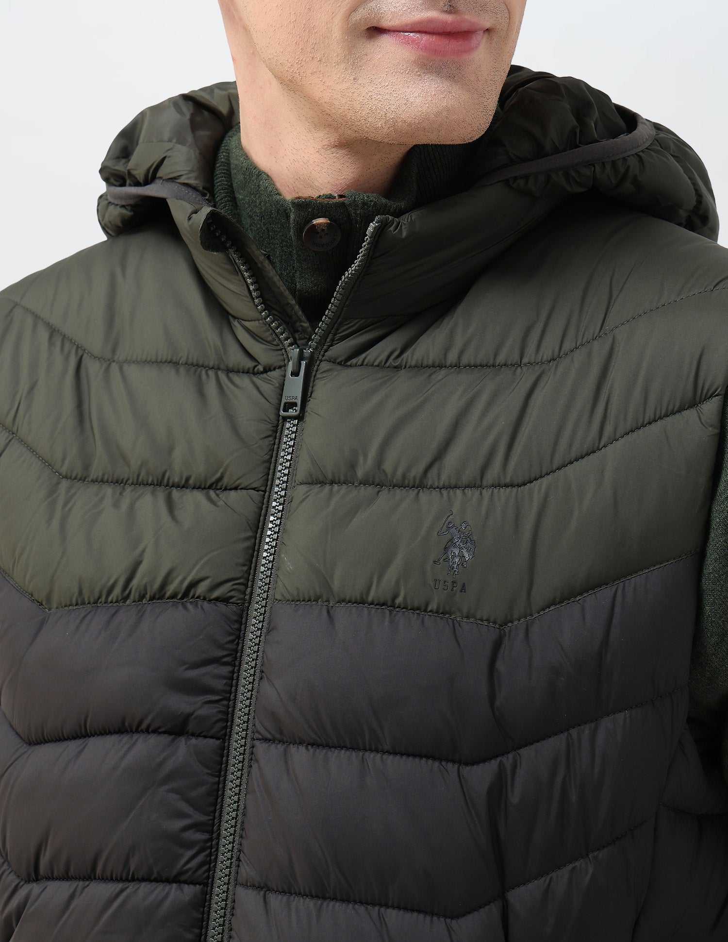 Colour Blocked Removable Hood Puffer Jacket Black - U.S. POLO ASSN. | Large