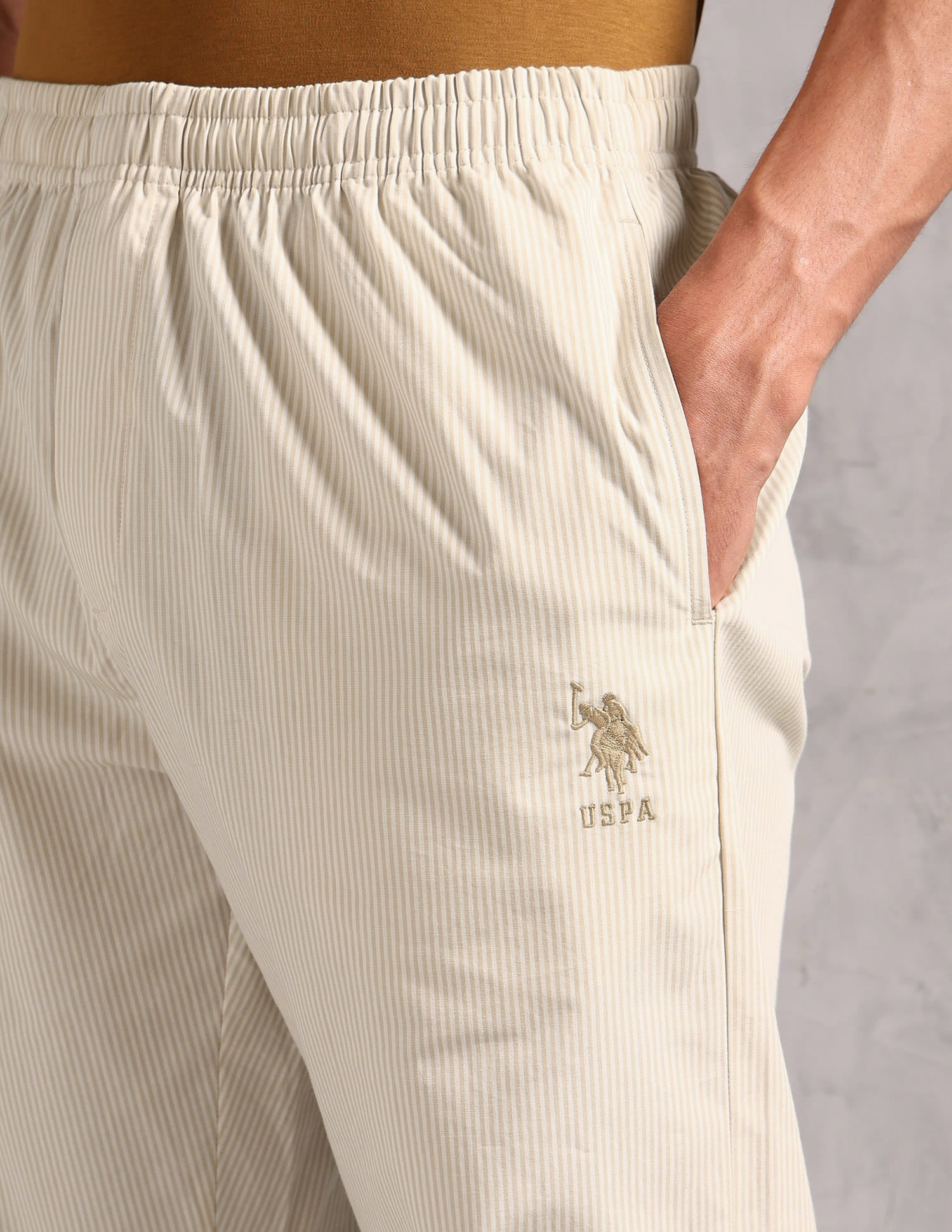 Pure Cotton Striped LP004 Lounge Pants - Pack Of 1 White and Beige - U.S. Polo Assn. India | Large