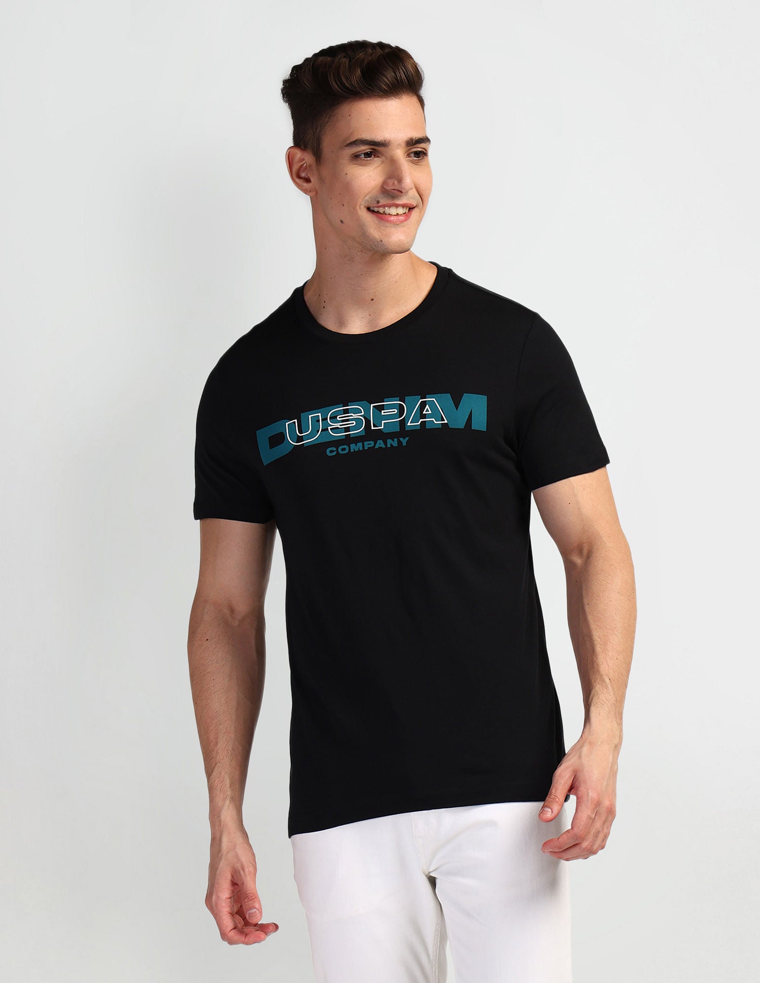 Brand Print Muscle Fit T-Shirt Black - U.S. Polo Assn. India | Large