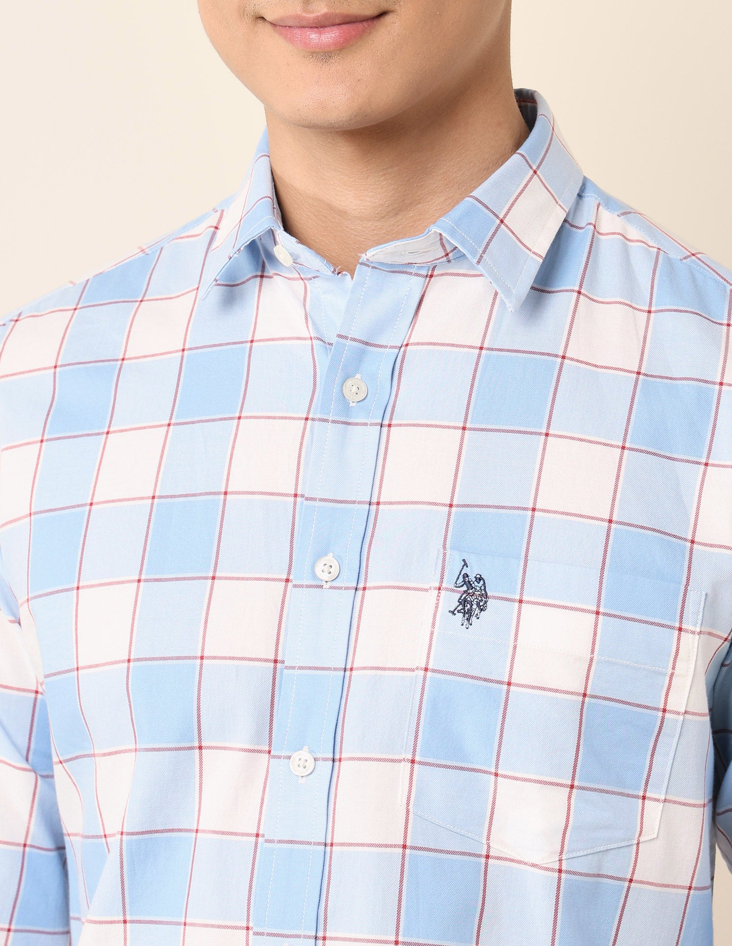 Buffalo Checked Pure Cotton Shirt Light Blue - U.S. POLO ASSN. | Large