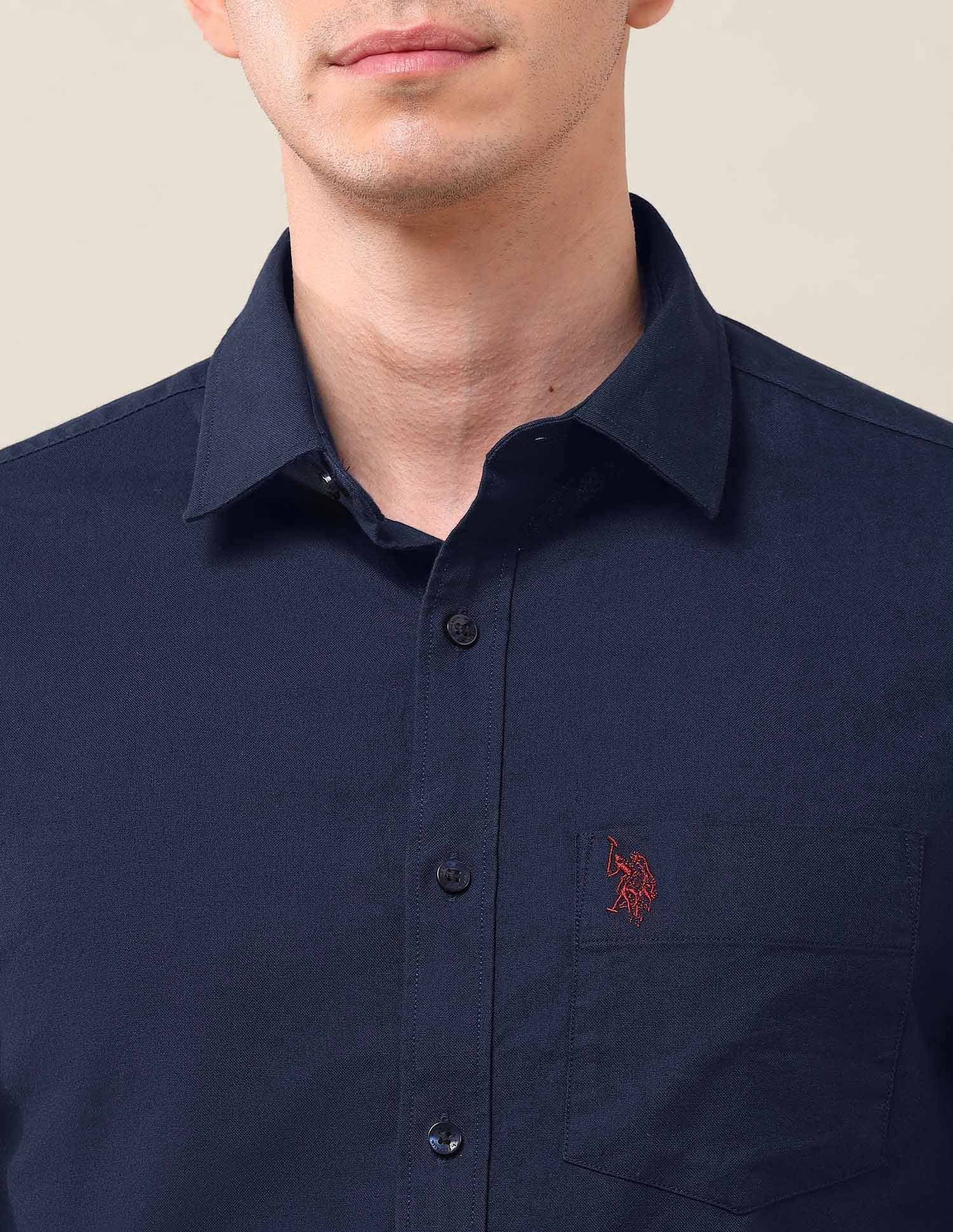 Tailored Fit Solid Shirt Navy - U.S. Polo Assn. India | Large