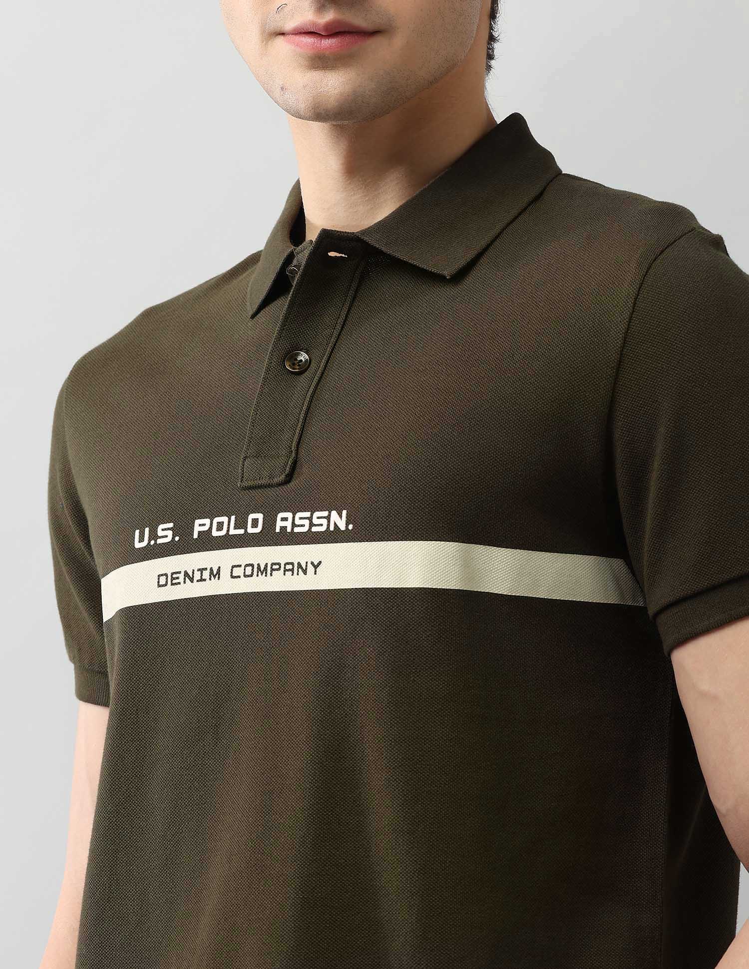 Muscle Fit Brand Printed Polo Shirt Olive - U.S. Polo Assn. India | Large