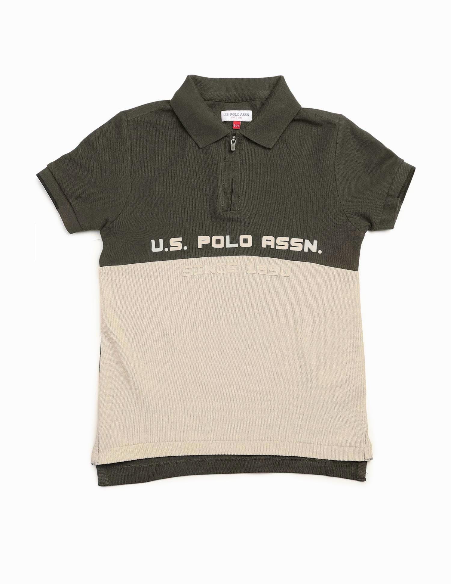 Boys Colour Blocked Brand Embossed Polo Shirt Olive - U.S. POLO ASSN. | Large