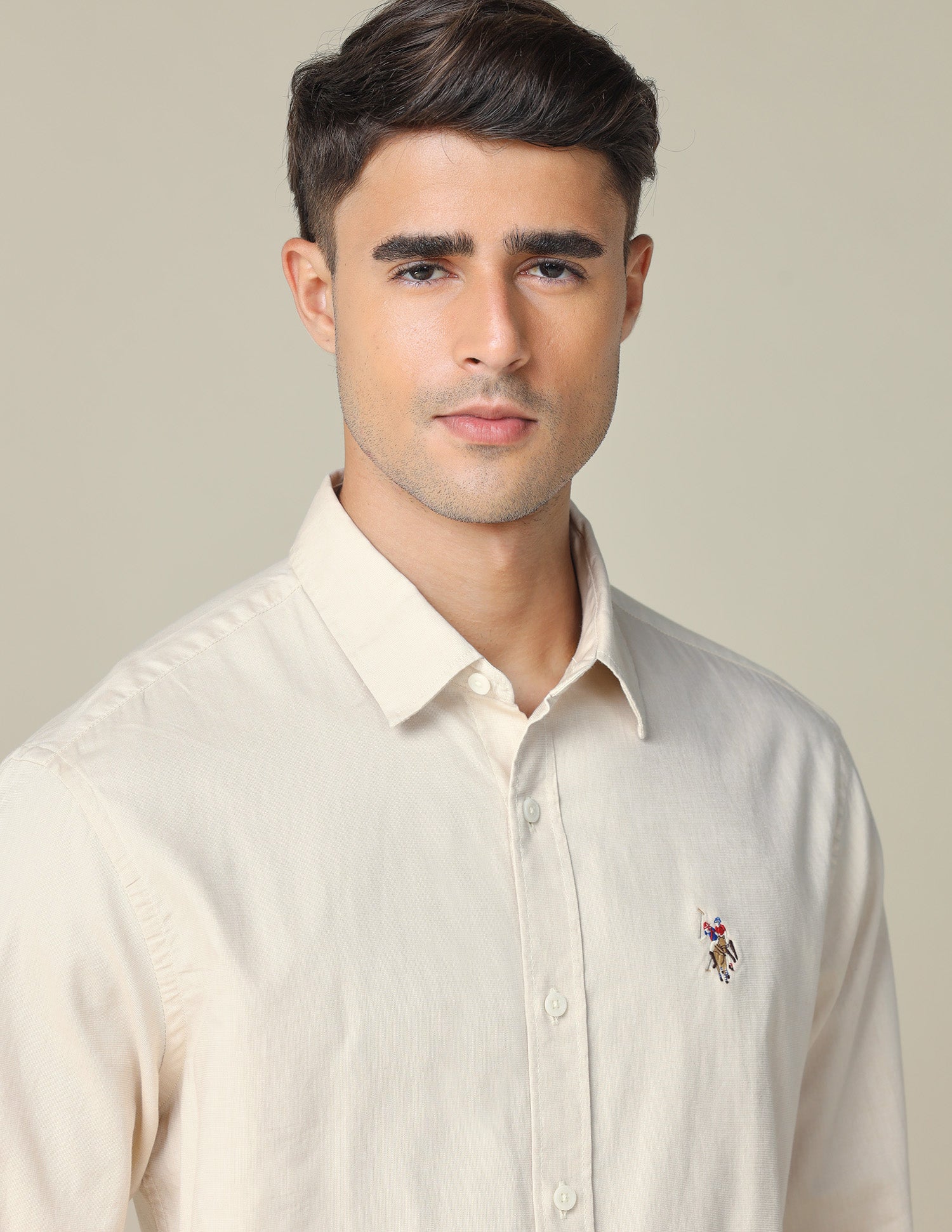Pure Cotton Tailored Fit Shirt Beige - U.S. POLO ASSN. | Large