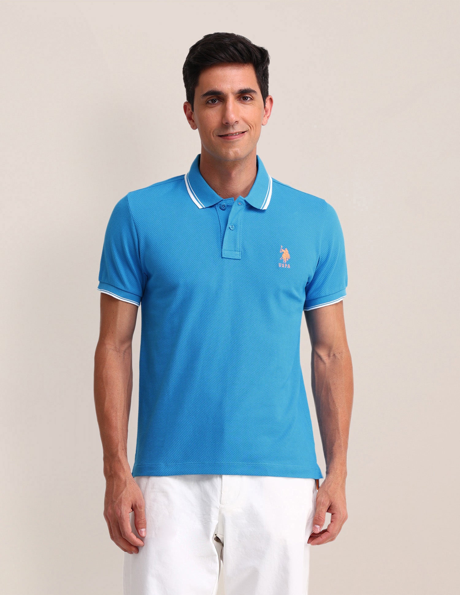 Solid Slim Fit Polo Shirt Blue - U.S. Polo Assn. India | Large
