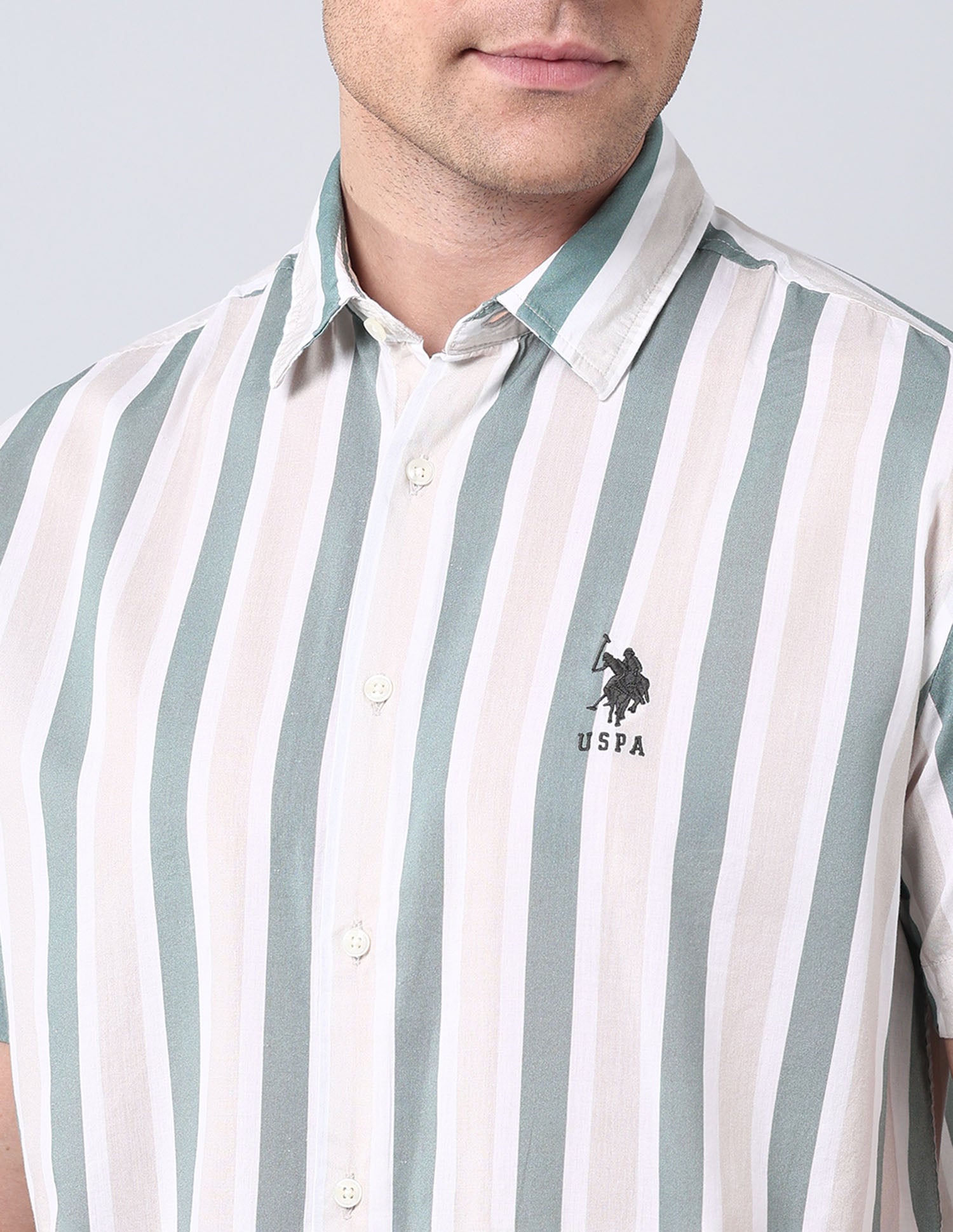 Vertical Striped Regular Fit Shirt Green - U.S. Polo Assn. India | Large