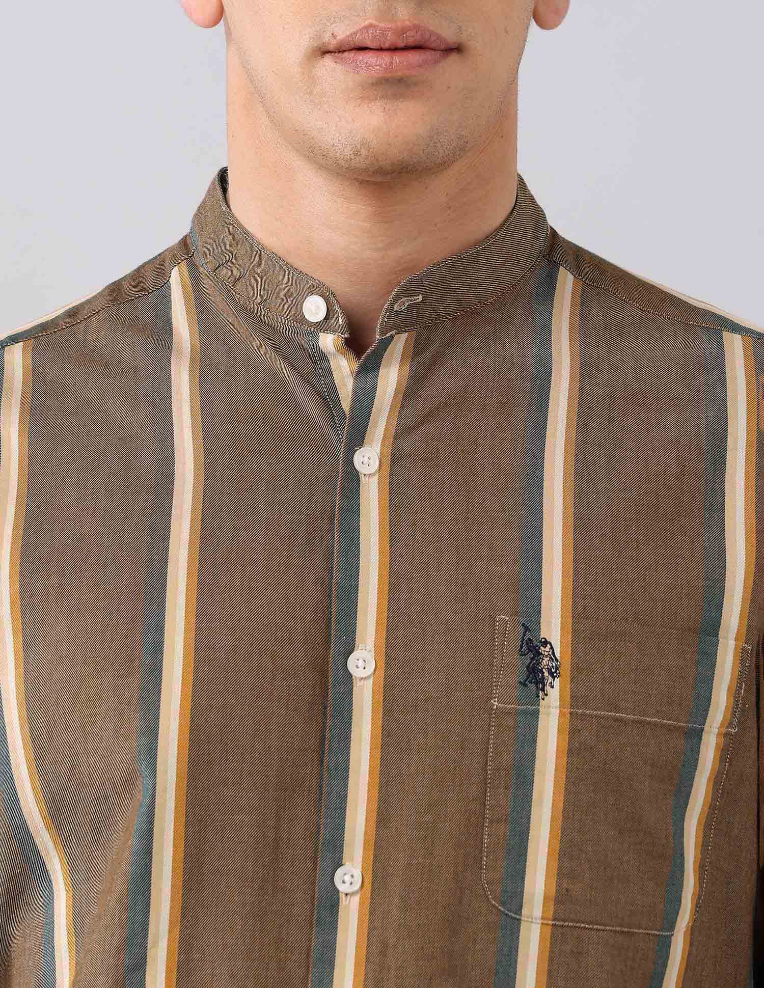 Pure Cotton Slim Fit Shirt Brown - U.S. POLO ASSN. | Large
