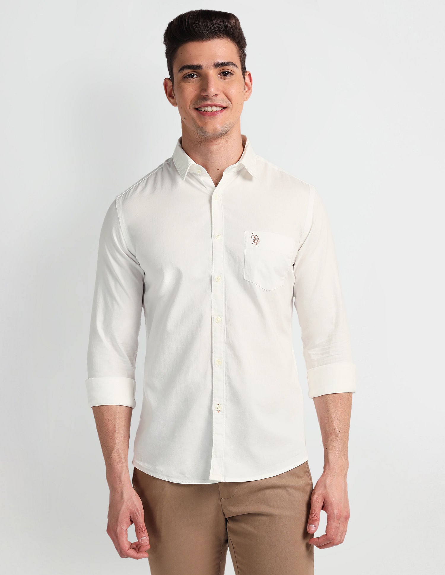 Slim Fit Twill Shirt White - U.S. Polo Assn. India | Large