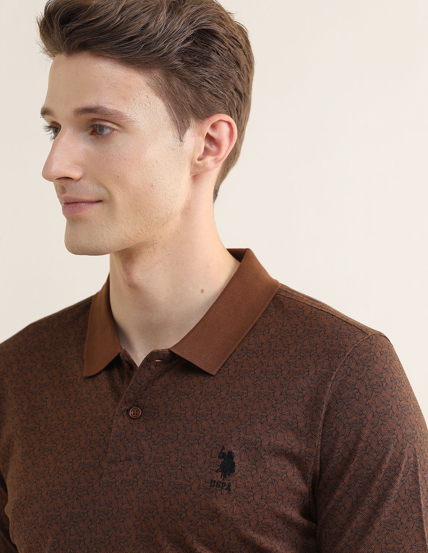 Tropical Printed Slim Fit Polo Shirt Rust - U.S. Polo Assn. India | Large