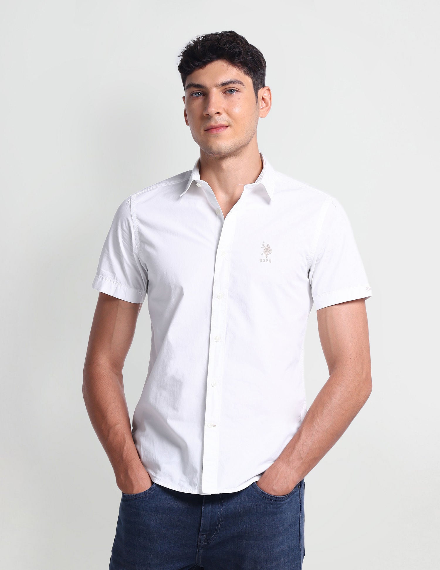 Short Sleeve Cotton Shirt White - U.S. Polo Assn. India | Large