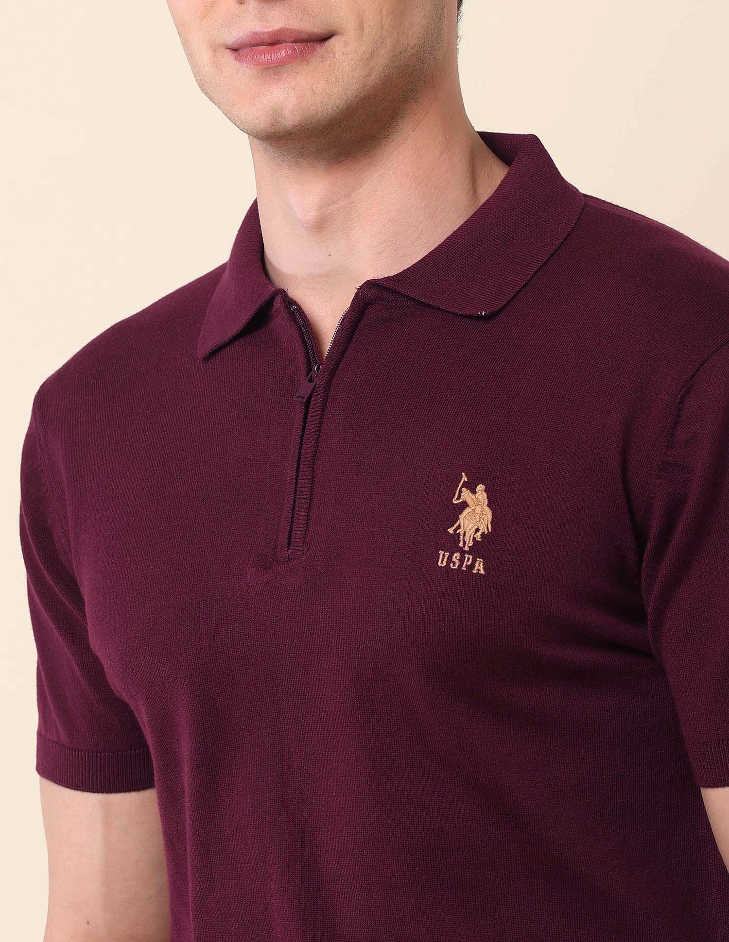 Solid Slim Fit Monochrome Polo Shirt Maroon - U.S. Polo Assn. India | Large