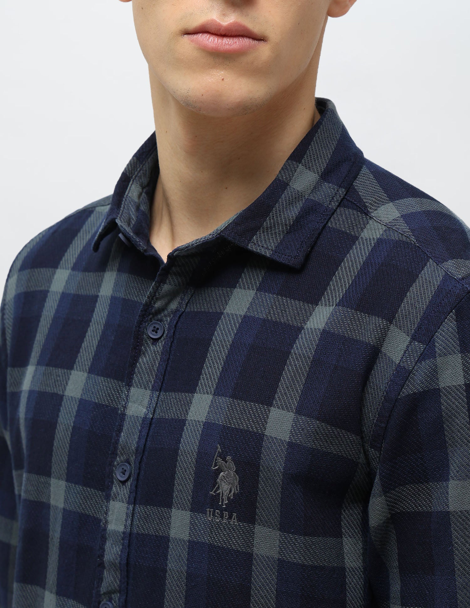 Tartan Checked Twill Shirt Dark Indigo - U.S. POLO ASSN. | Large