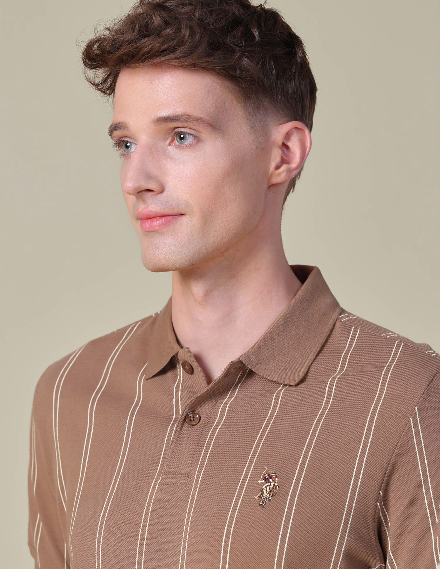 Vertical Striped Slim Fit Polo Shirt Light Brown - U.S. POLO ASSN. | Large