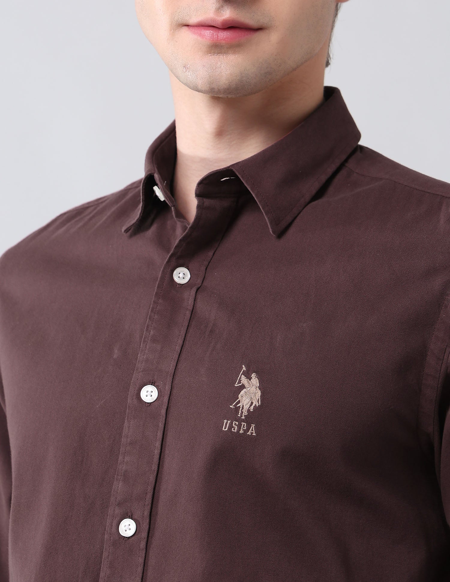 Solid Slim Fit Twill Shirt Maroon - U.S. POLO ASSN. | Large
