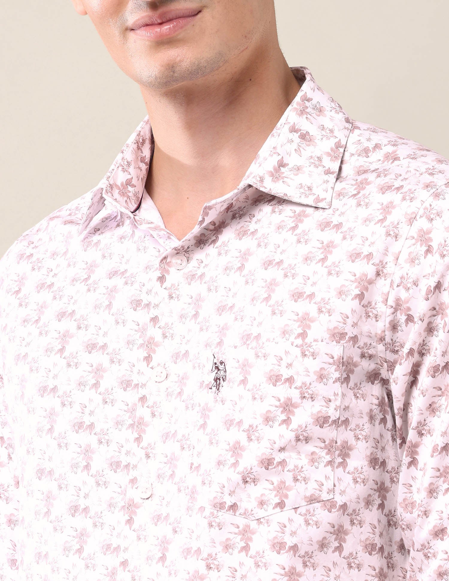 Floral Printed Tailored Fit Shirt Peach - U.S. POLO ASSN. | Large