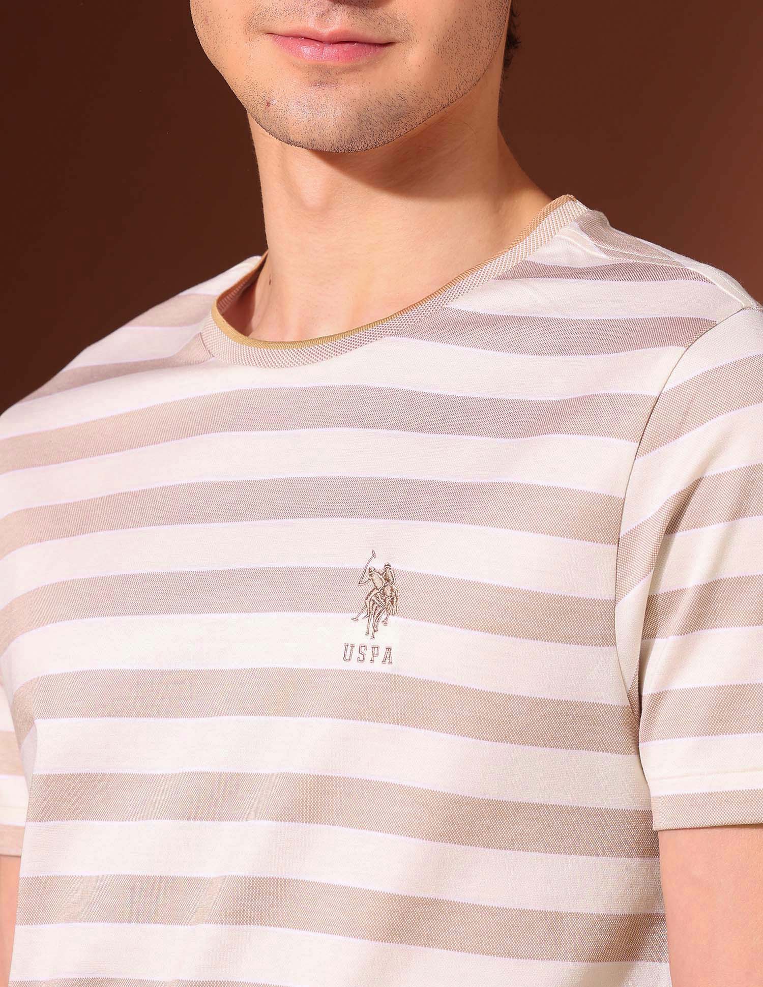 Horizontal Striped Working Holiday T-Shirt Beige - U.S. Polo Assn. India | Large