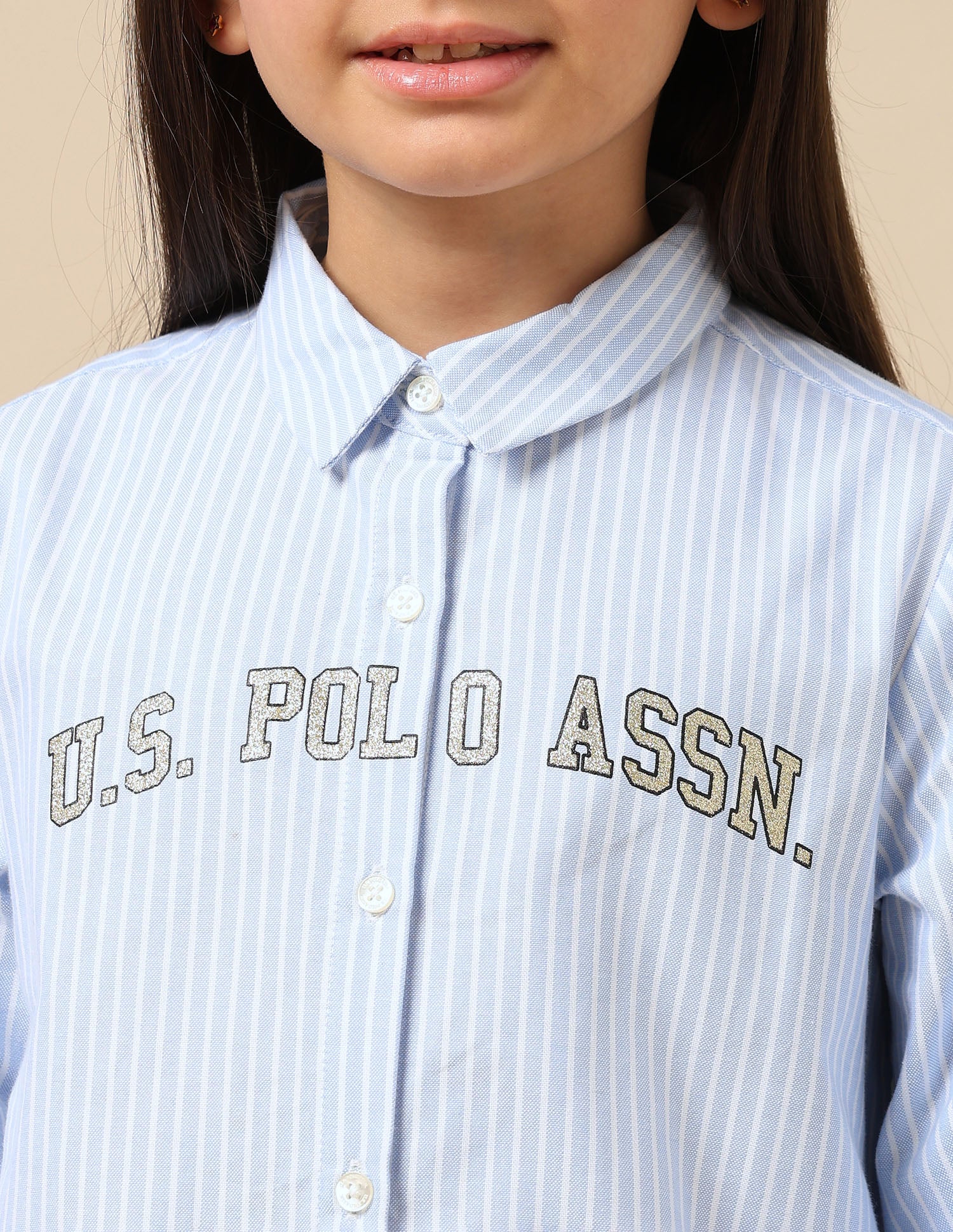 Girls Pin Stripe Chambray Dress Blue Stripe - U.S. POLO ASSN. | Large