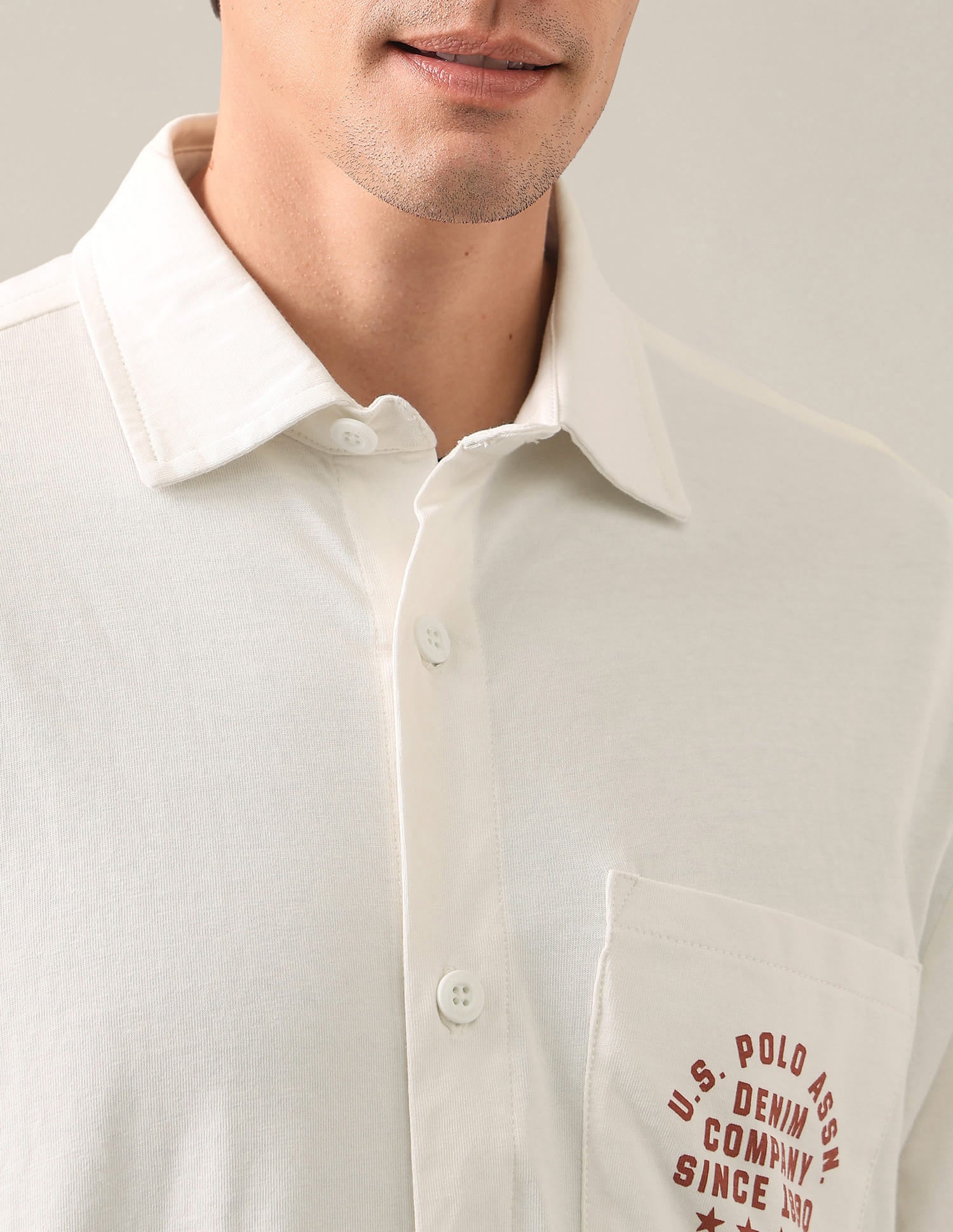 Typographic Brand Printed Knitted Shirt White - U.S. Polo Assn. India | Large