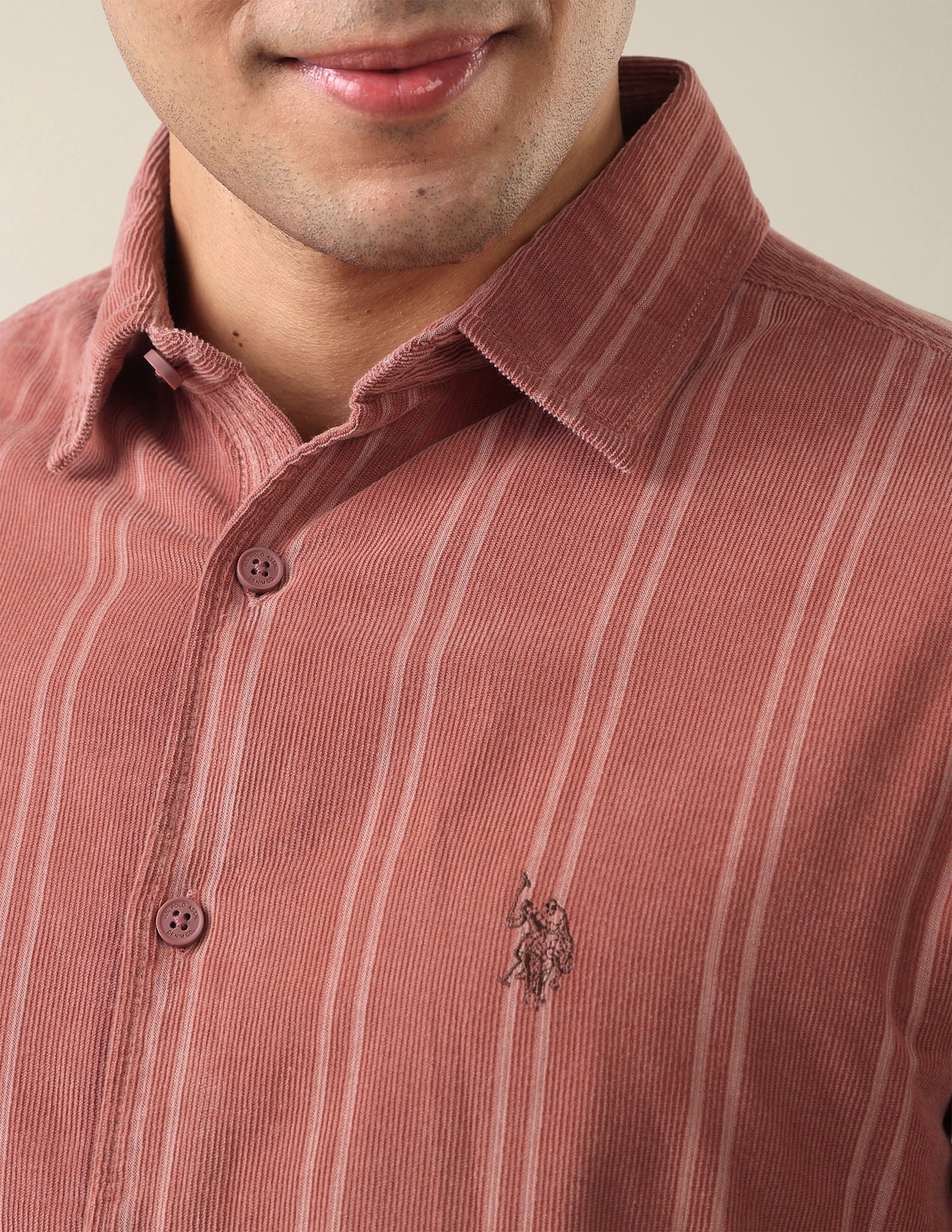 Corduroy Self Design Vertical Striped Shirt Pink - U.S. Polo Assn. India | Large