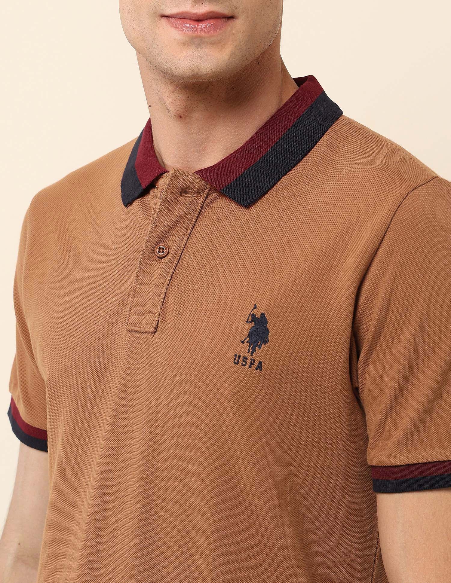 Slim Fit Solid Polo Shirt Brown - U.S. Polo Assn. India | Large