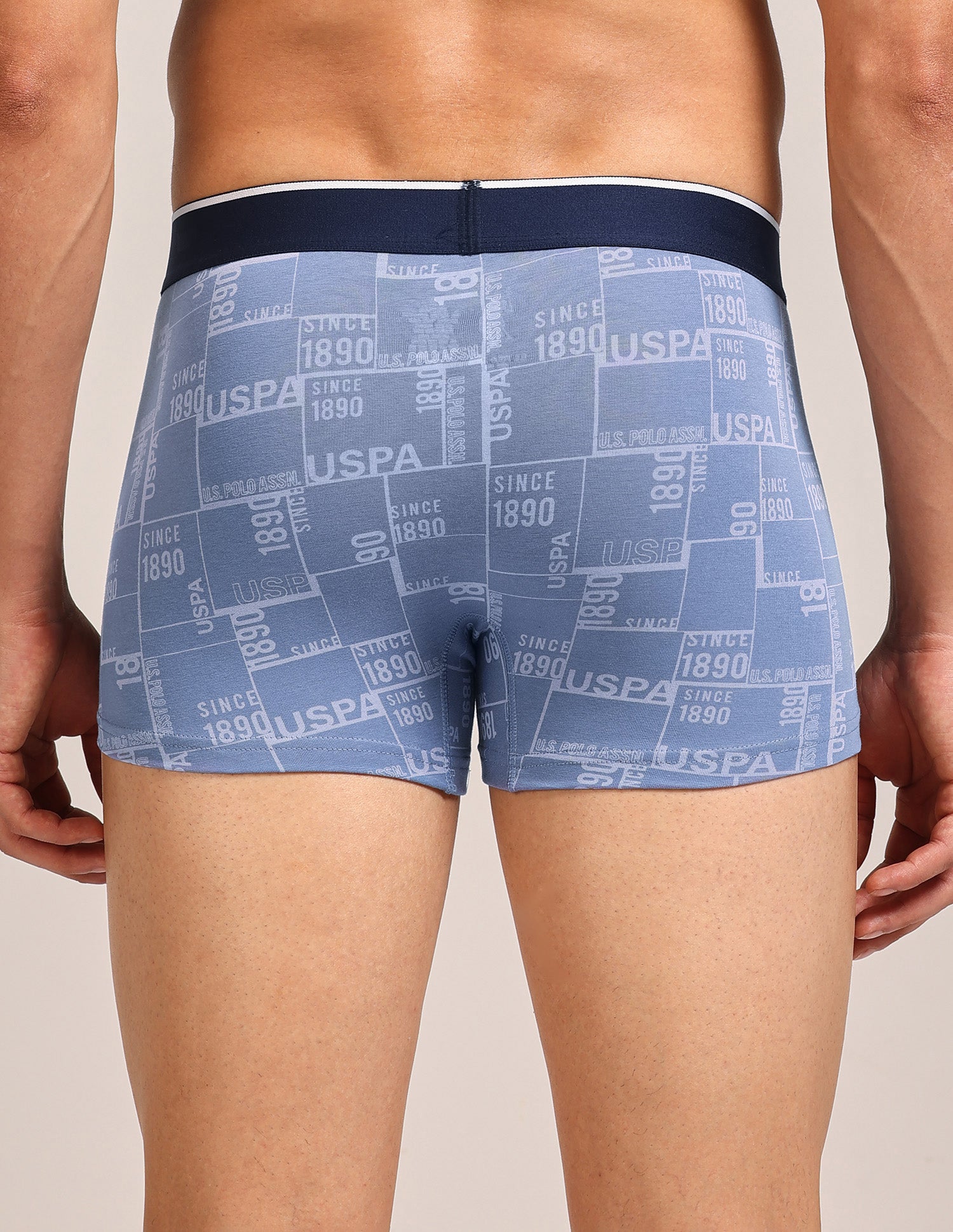 Mid Rise Printed OET24 Trunks - Pack Of 3 Blue, Navy, Light Blue - U.S. Polo Assn. India | Large