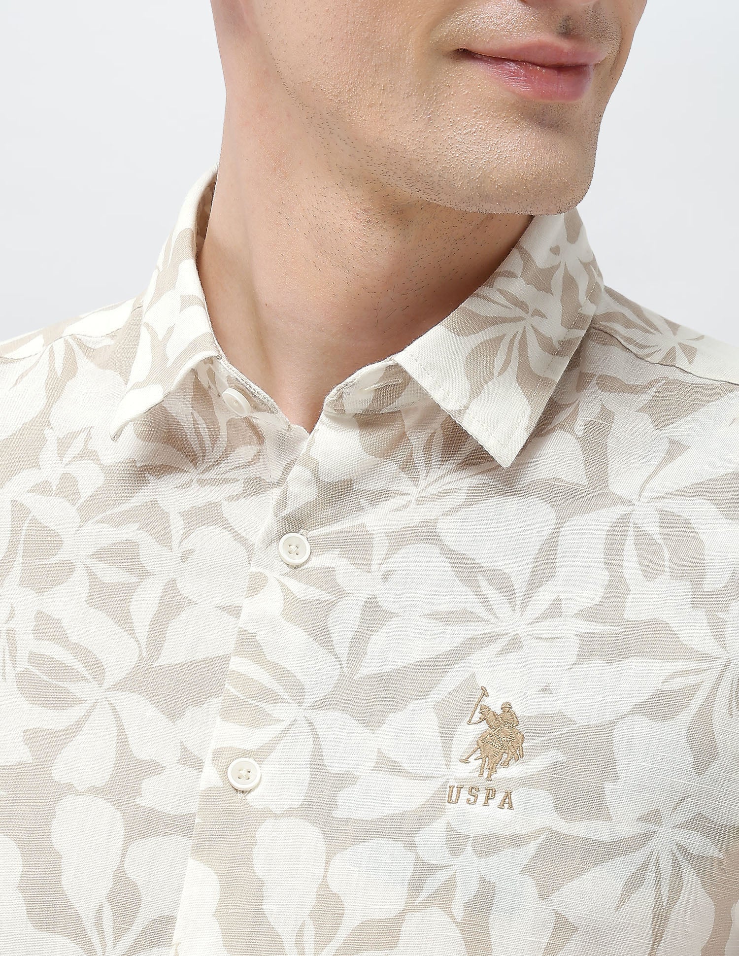 Floral Printed Motel On The Coast Shirt Beige - U.S. Polo Assn. India | Large