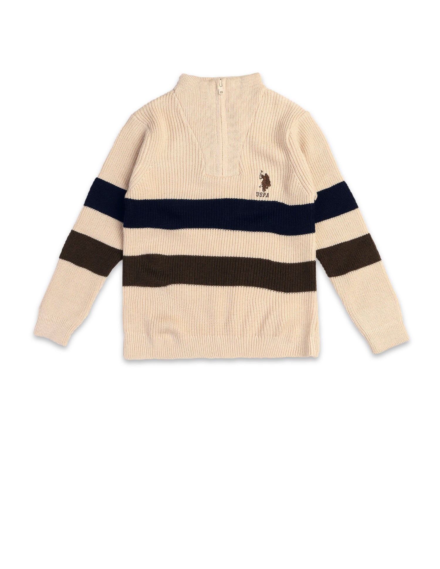Boys Horizontal Striped Regular Fit Sweater Off White - U.S. Polo Assn. India | Large
