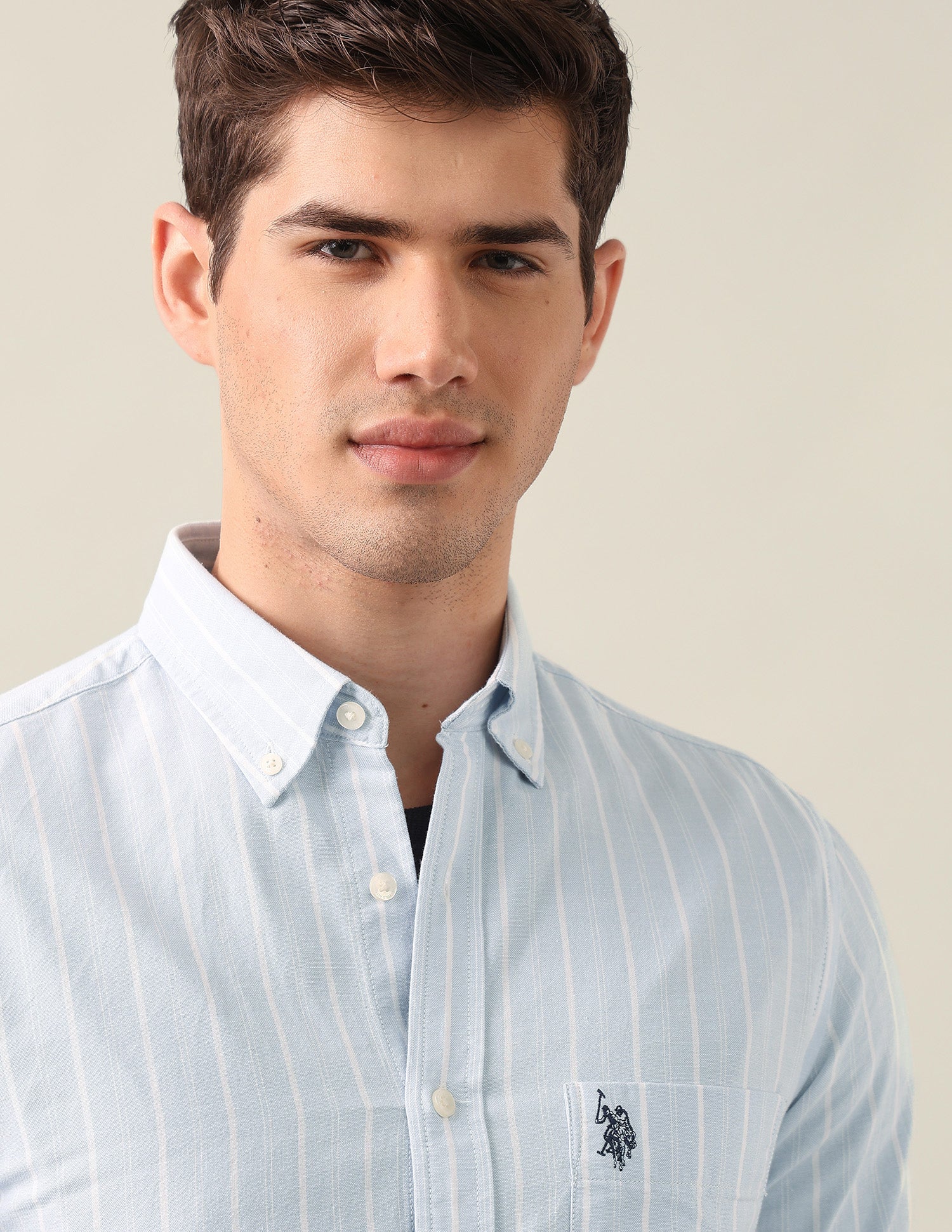 Vertical Striped Oxford Shirt Light Blue - U.S. Polo Assn. India | Large