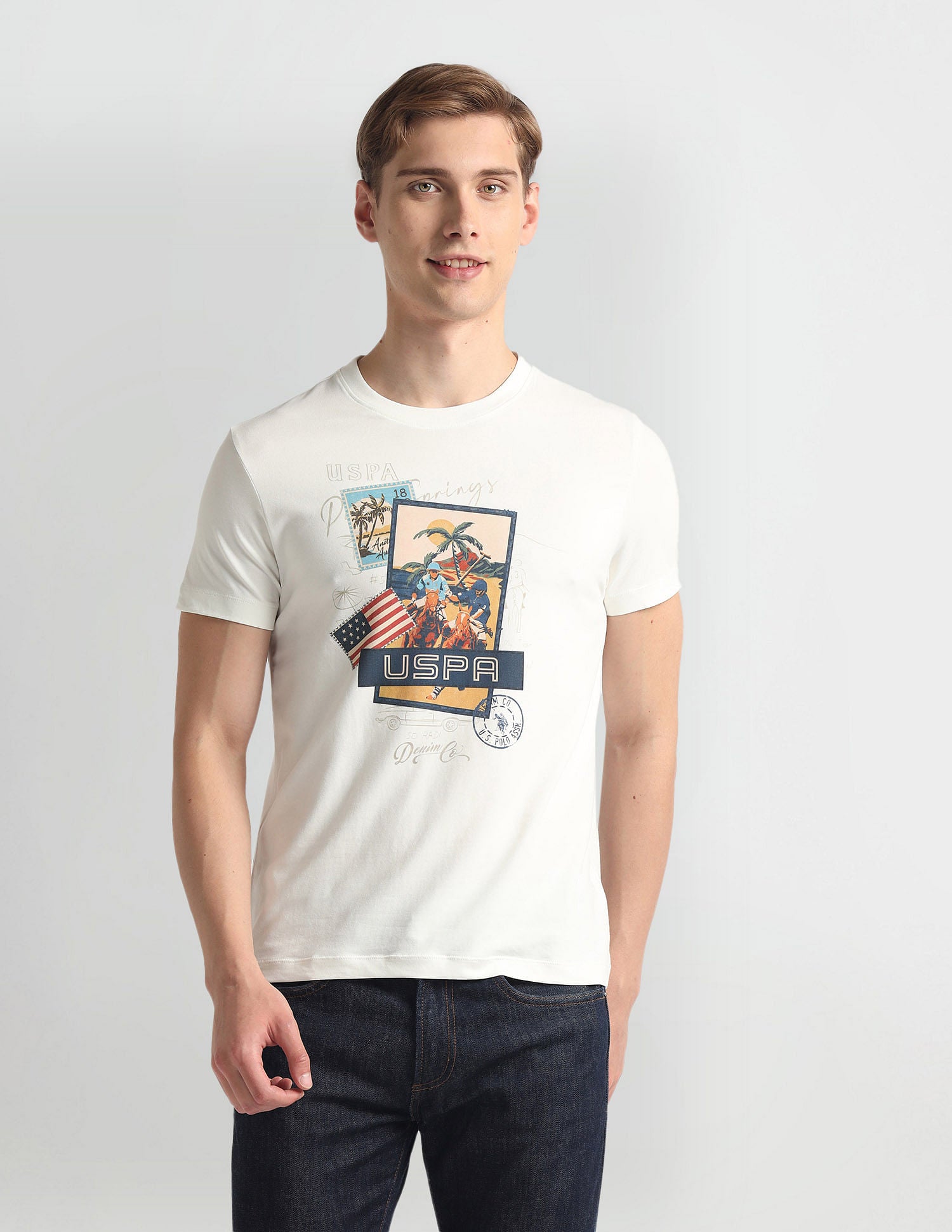 Crew Neck Graphic Print T-Shirt White - U.S. Polo Assn. India | Large