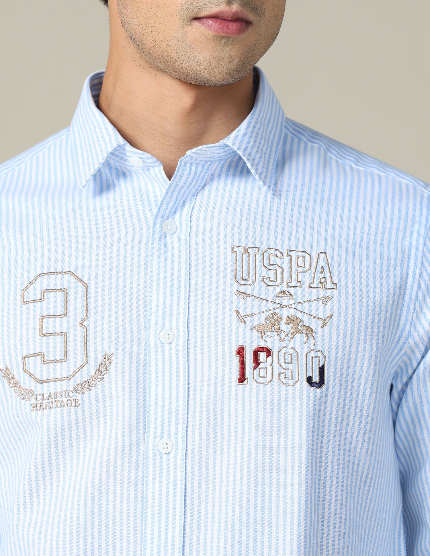Oxford Vertical Striped Shirt Blue - U.S. POLO ASSN. | Large