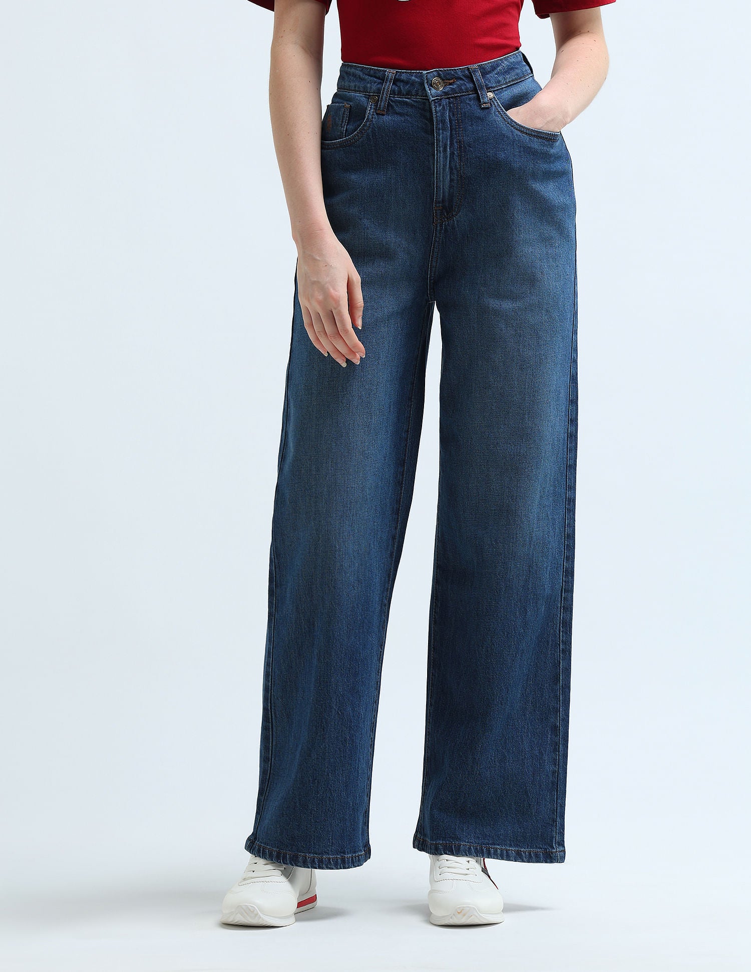 High Rise Wide Leg Jeans Blue - U.S. Polo Assn. India | Large