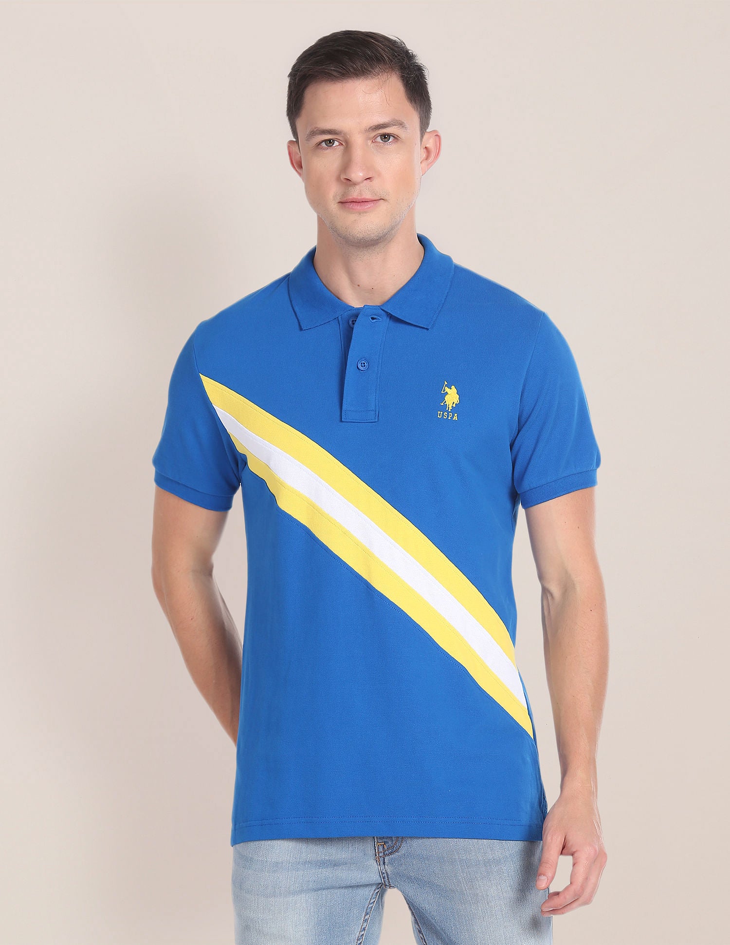 Diagonal Stripe Cotton Polo Shirt Blue - U.S. Polo Assn. India | Large
