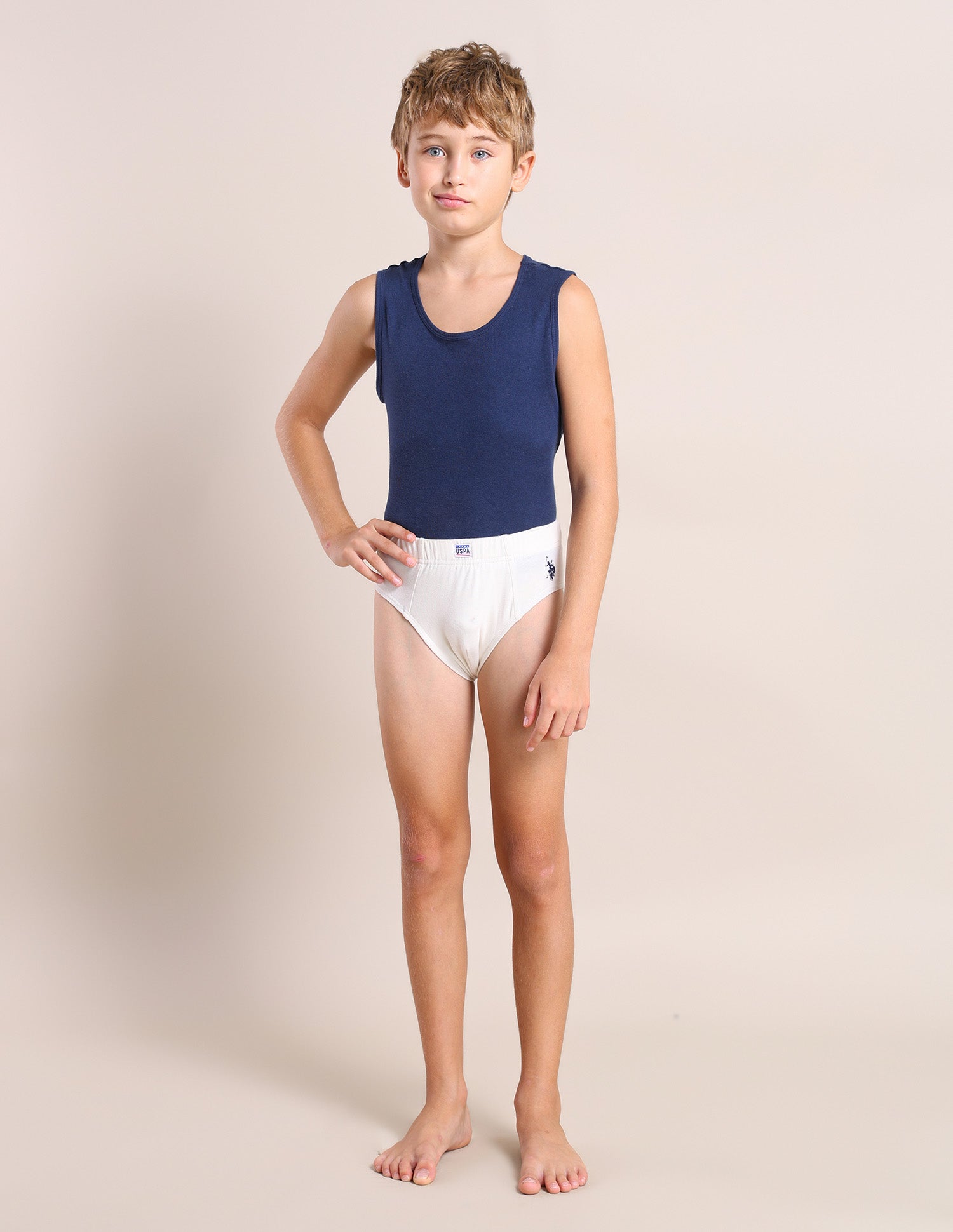 Boys Cotton Spandex Solid Briefs - Pack Of 3 Blue, Green and White - U.S. POLO ASSN. | Large