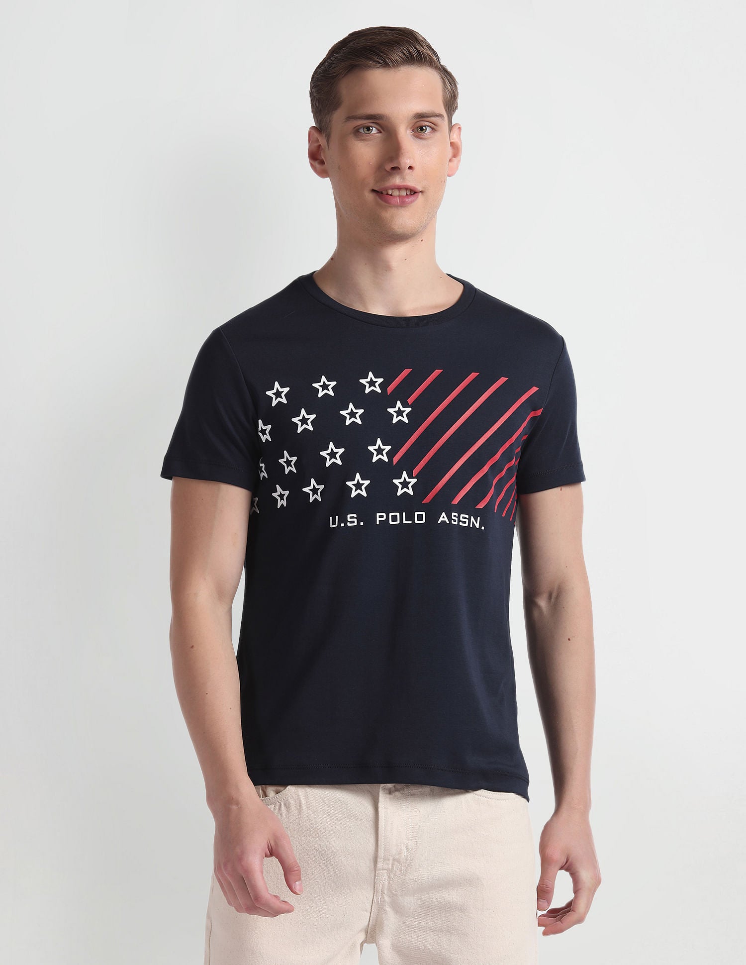 Brand Print Cotton T-Shirt Navy - U.S. Polo Assn. India | Large