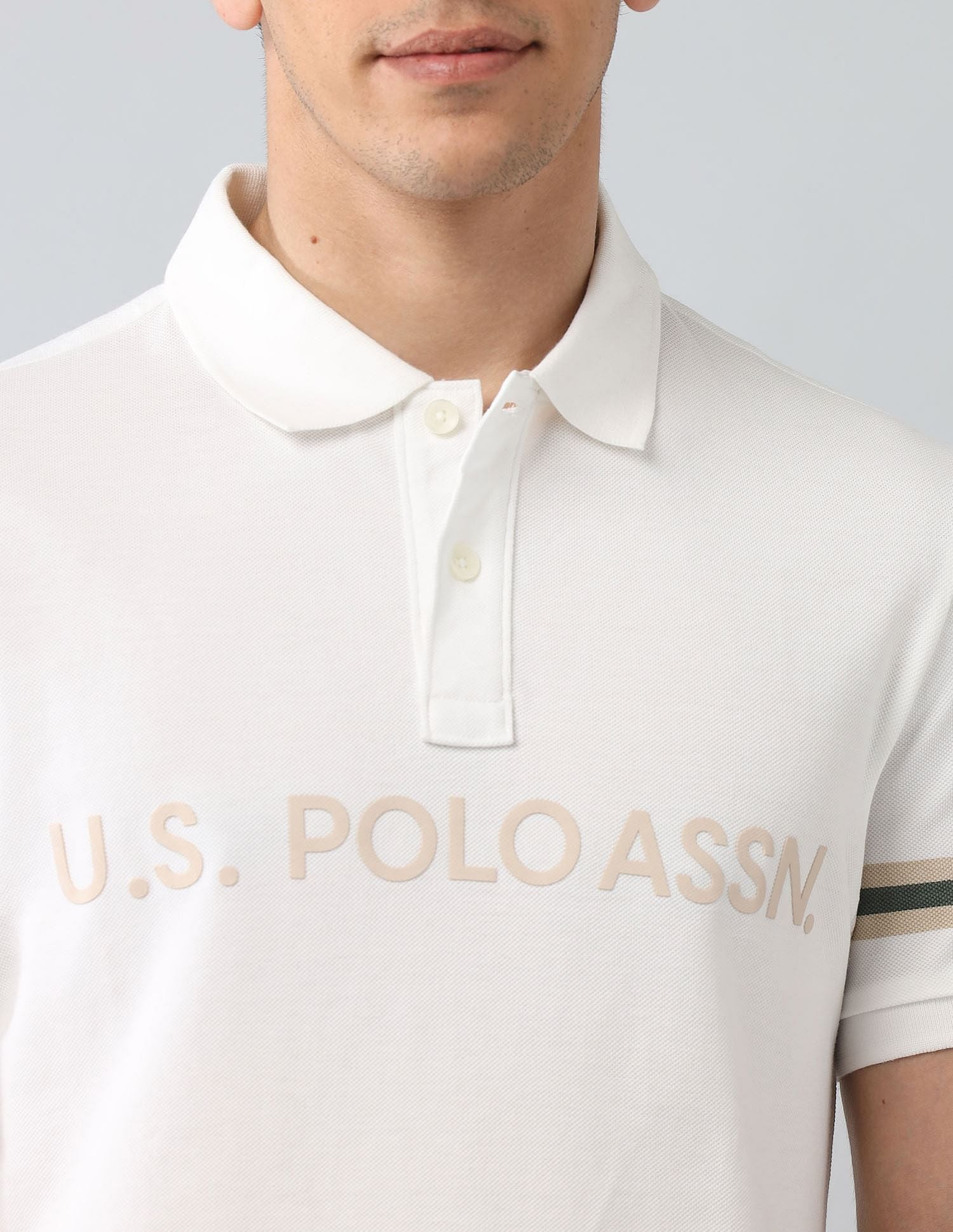 Muscle Fit Brand Printed Polo Shirt Ivory - U.S. Polo Assn. India | Large