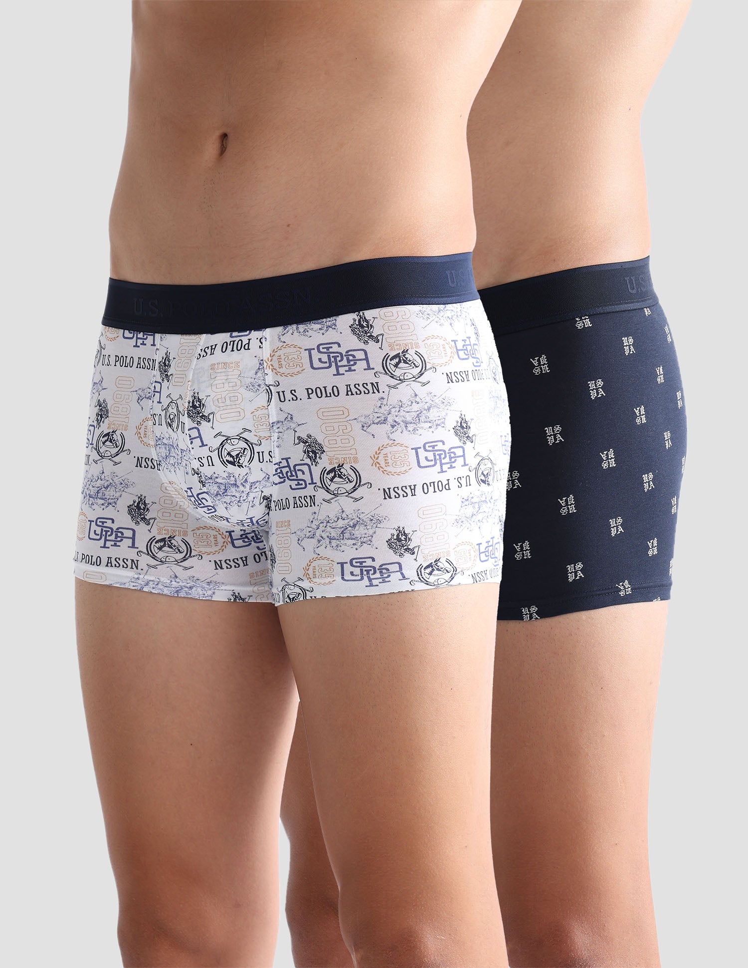 Brand Printed OET16 Trunks - Pack Of 2 Navy and White - U.S. POLO ASSN. | Large