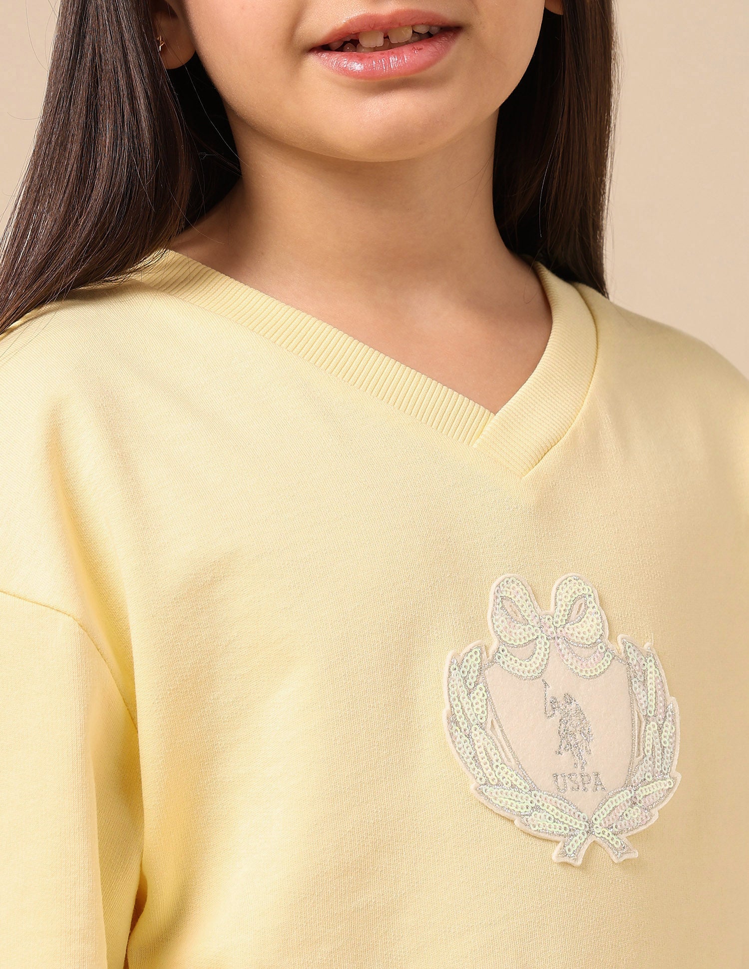 Girls Solid Comfort Fit Sweatshirt Light Yellow - U.S. POLO ASSN. | Large
