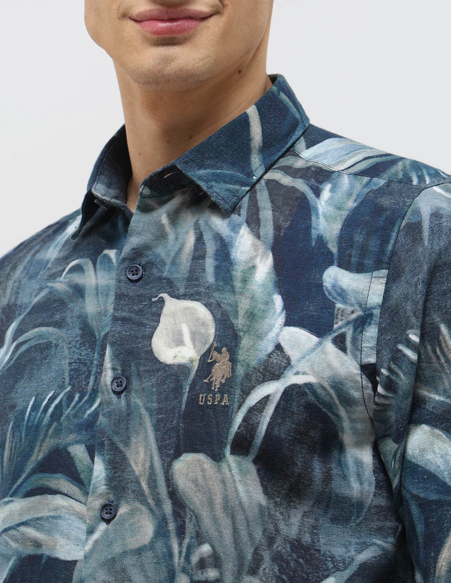 Tropical Printed Regular Fit Shirt Navy - U.S. POLO ASSN. | Large