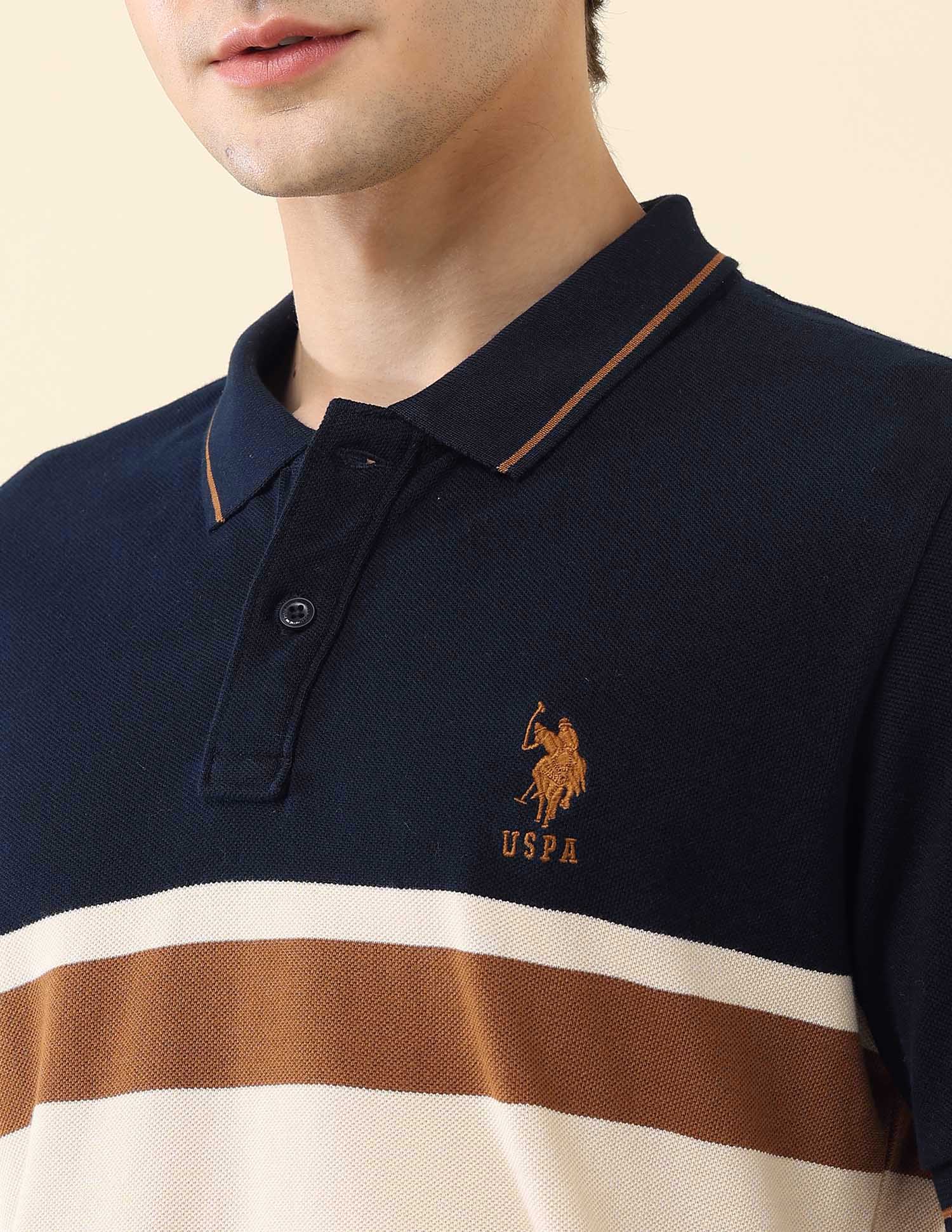 Colourblocked Pure Cotton Gold Cup Polo Shirt Navy - U.S. Polo Assn. India | Large