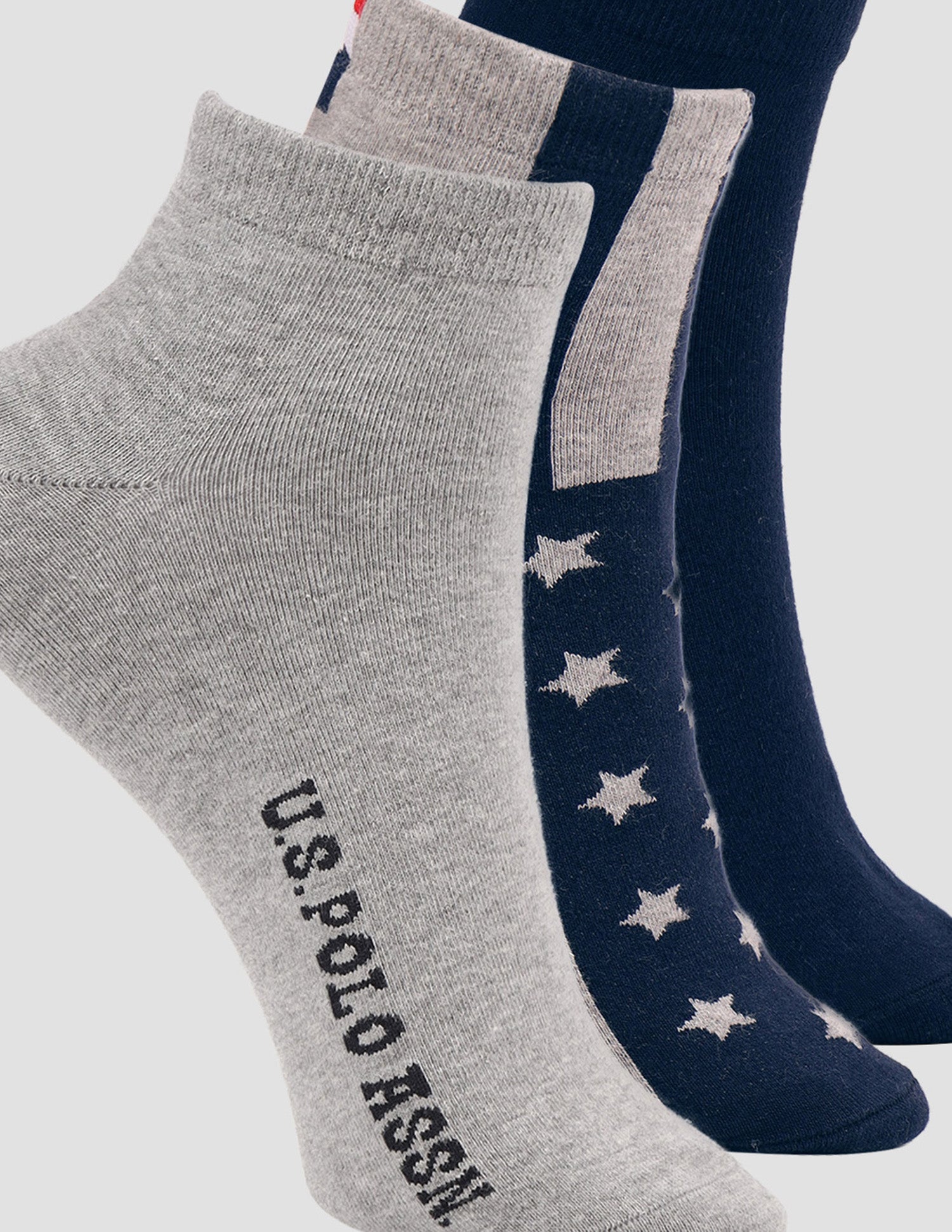 Ankle Length Stretch ES011 Socks - Pack Of 3 Navy, Navy, Light Grey Mel - U.S. Polo Assn. India | Large
