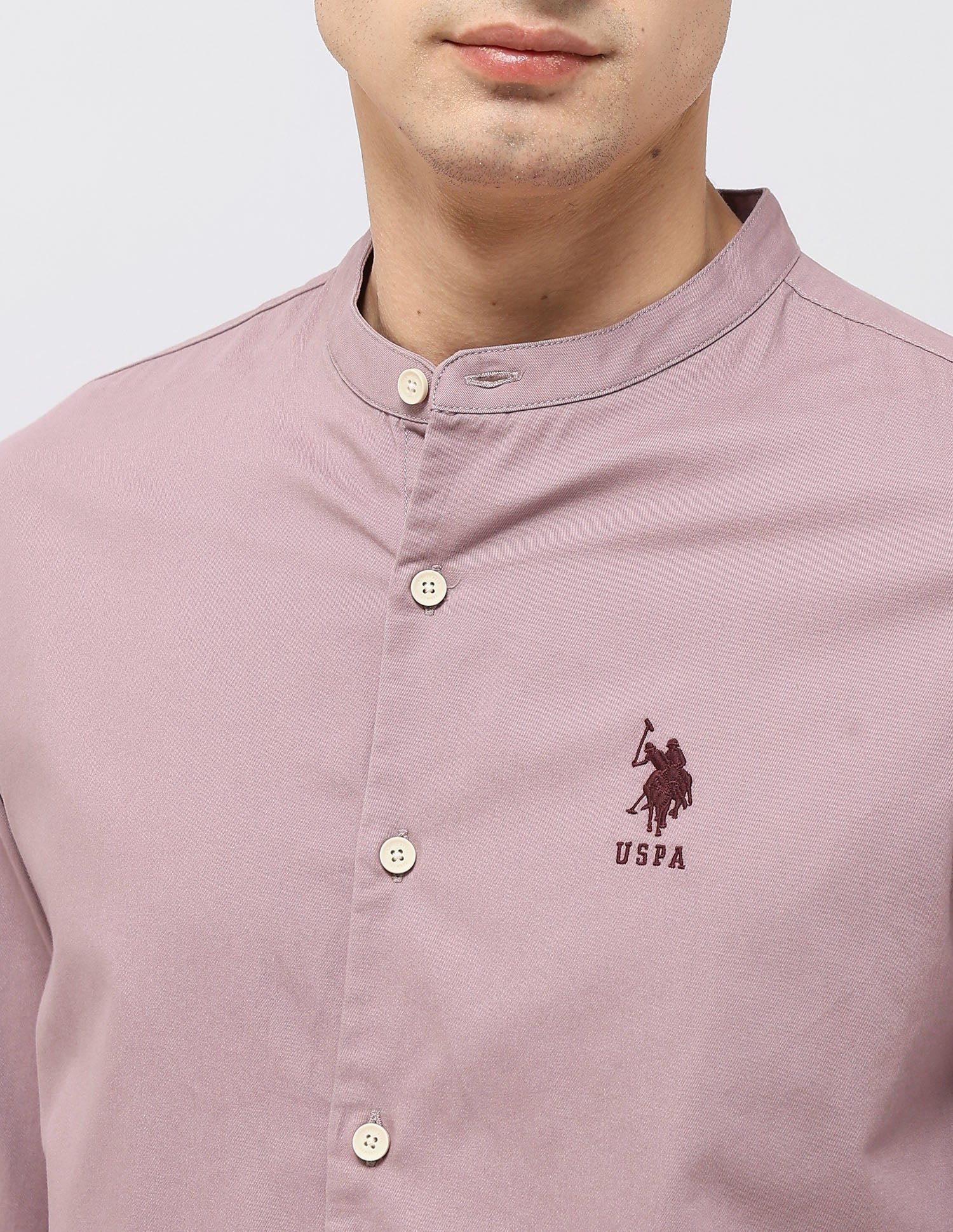 Twill Regular Fit Mandarin Shirt Dark Pink - U.S. Polo Assn. India | Large