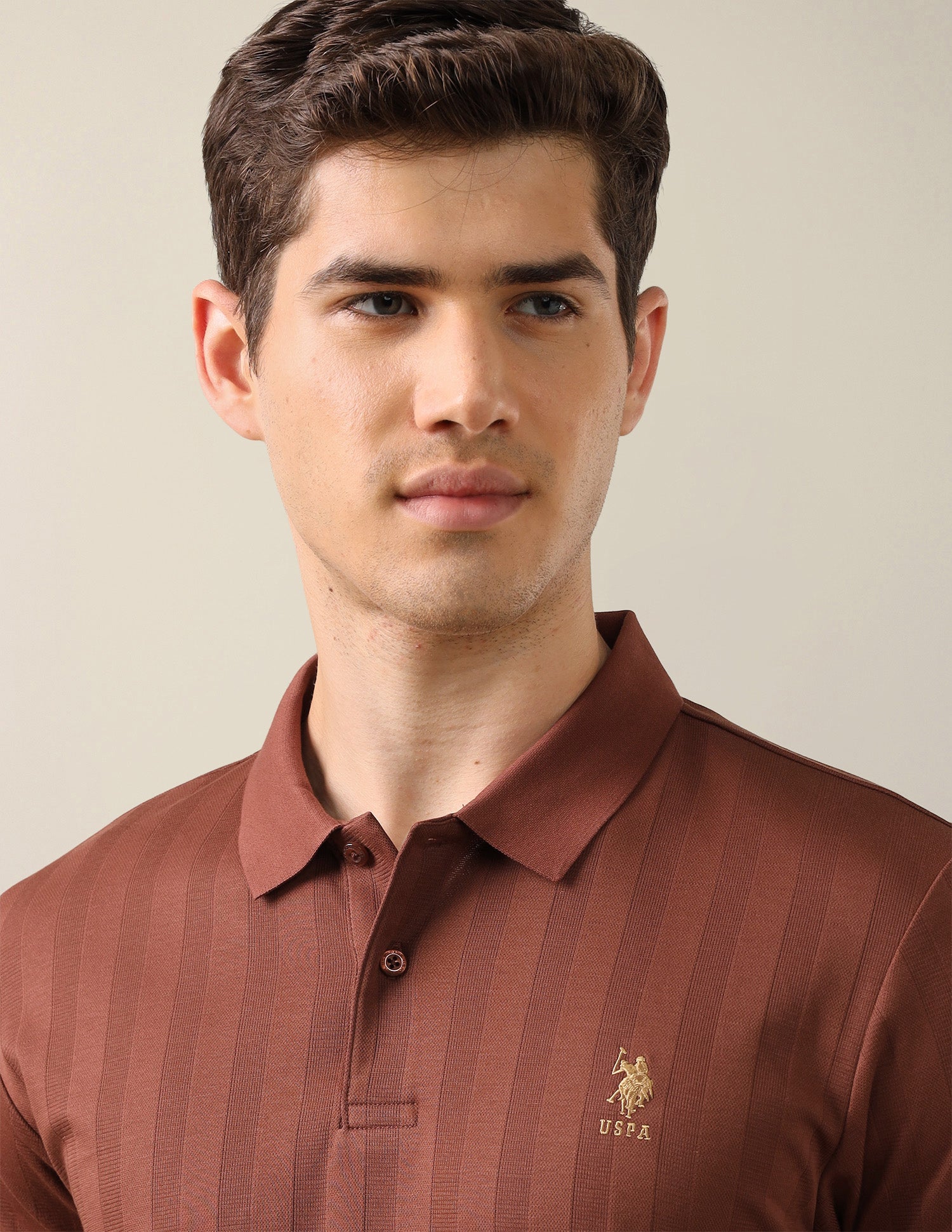 Self Design Vertical Striped Slim Fit Polo Shirt Rust - U.S. Polo Assn. India | Large