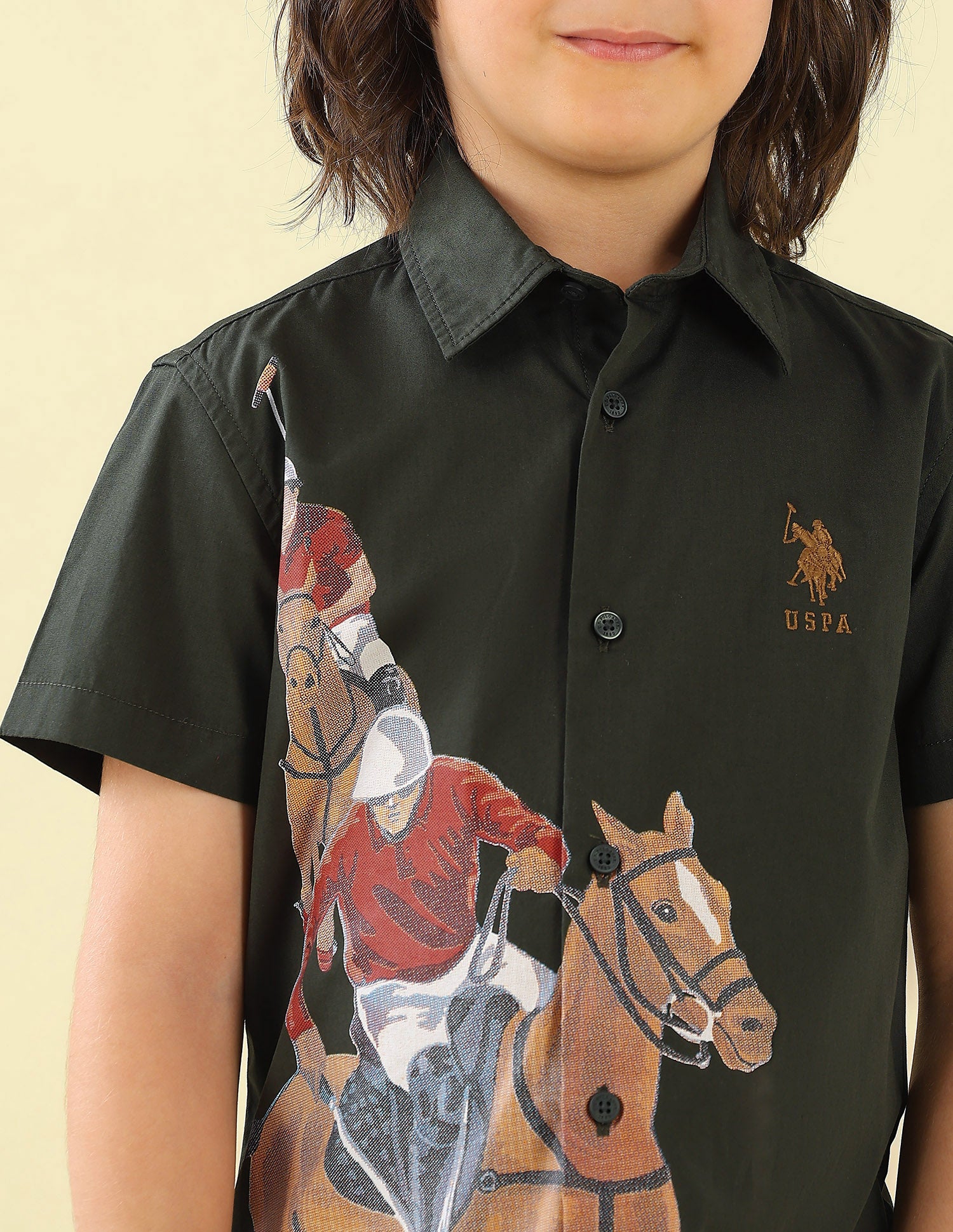 Graphic Brand Printed Regular Fit Shirt Dark Olive - U.S. Polo Assn. India | Large