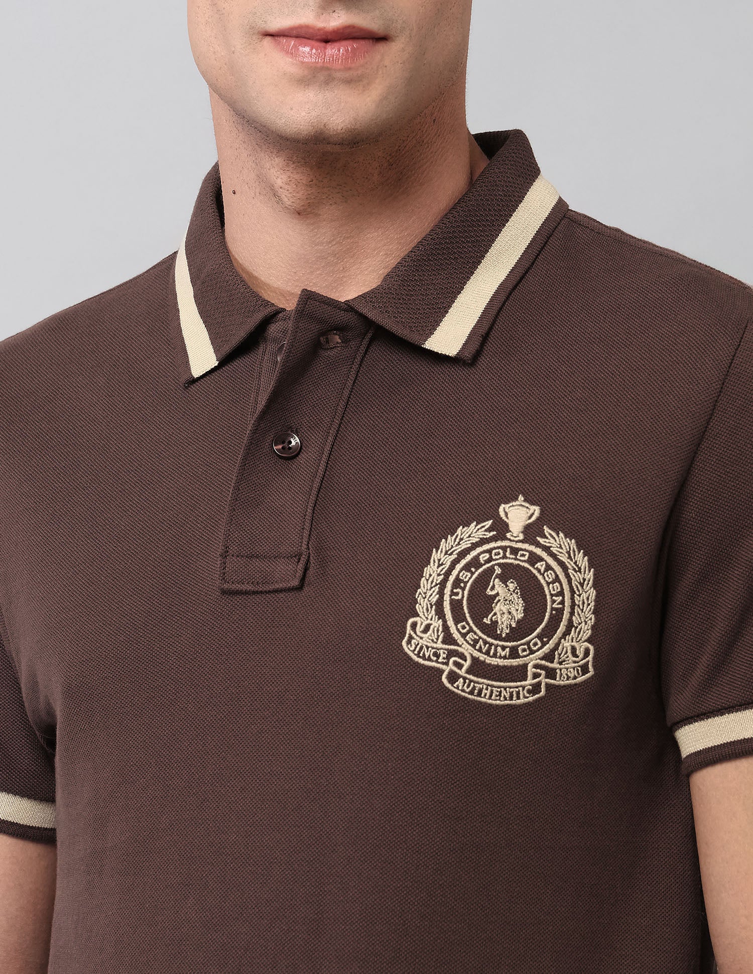 Pure Cotton Muscle Fit Polo Shirt Dark Brown - U.S. Polo Assn. India | Large