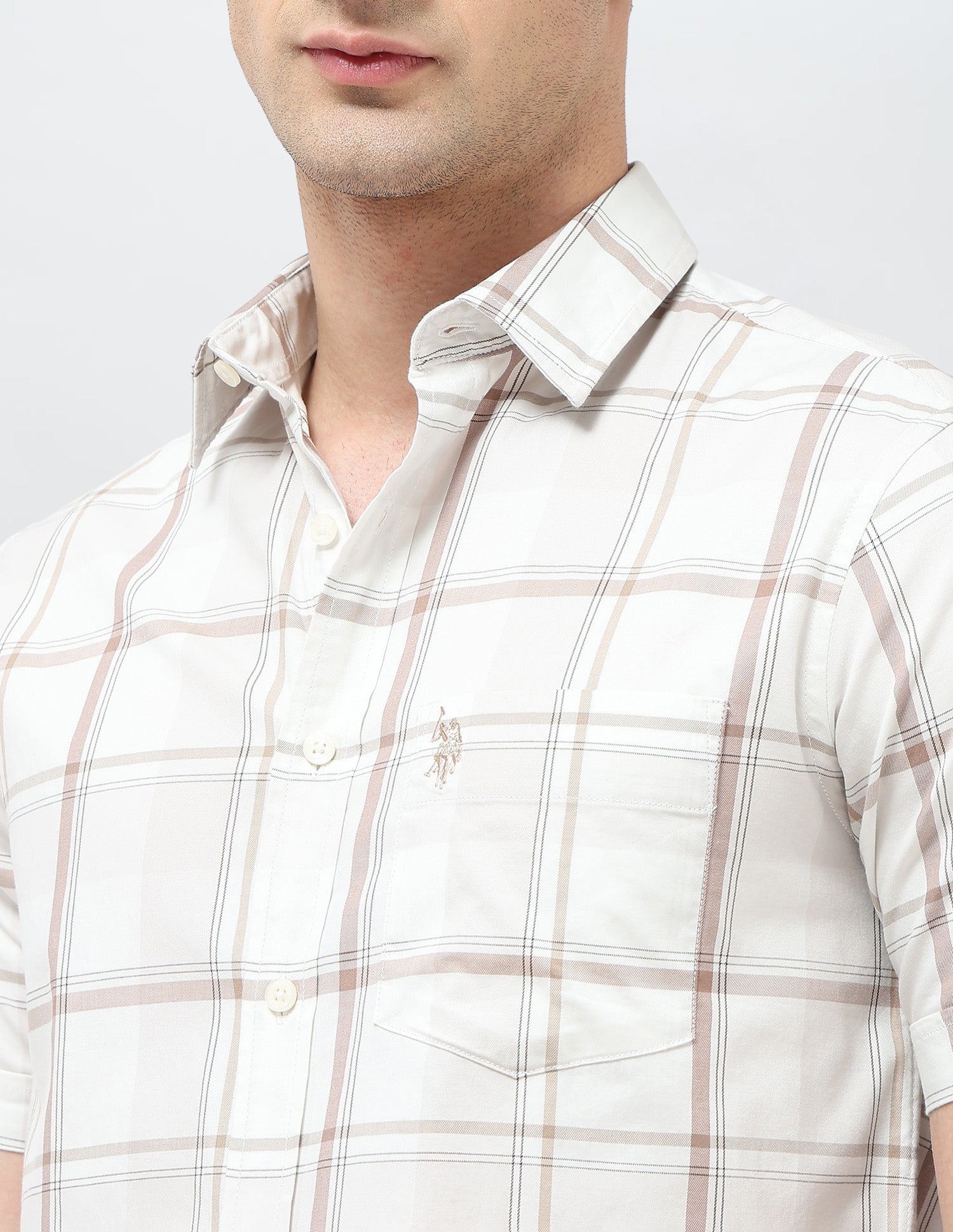 Grid Tattersall Checked Twill Shirt Beige - U.S. POLO ASSN. | Large