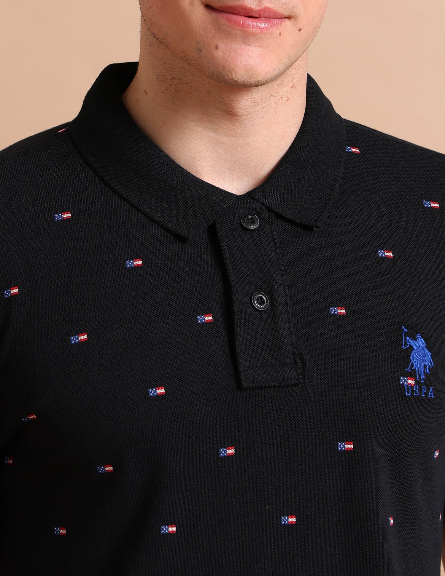 Flag Print Polo Shirt Black - U.S. POLO ASSN. | Large