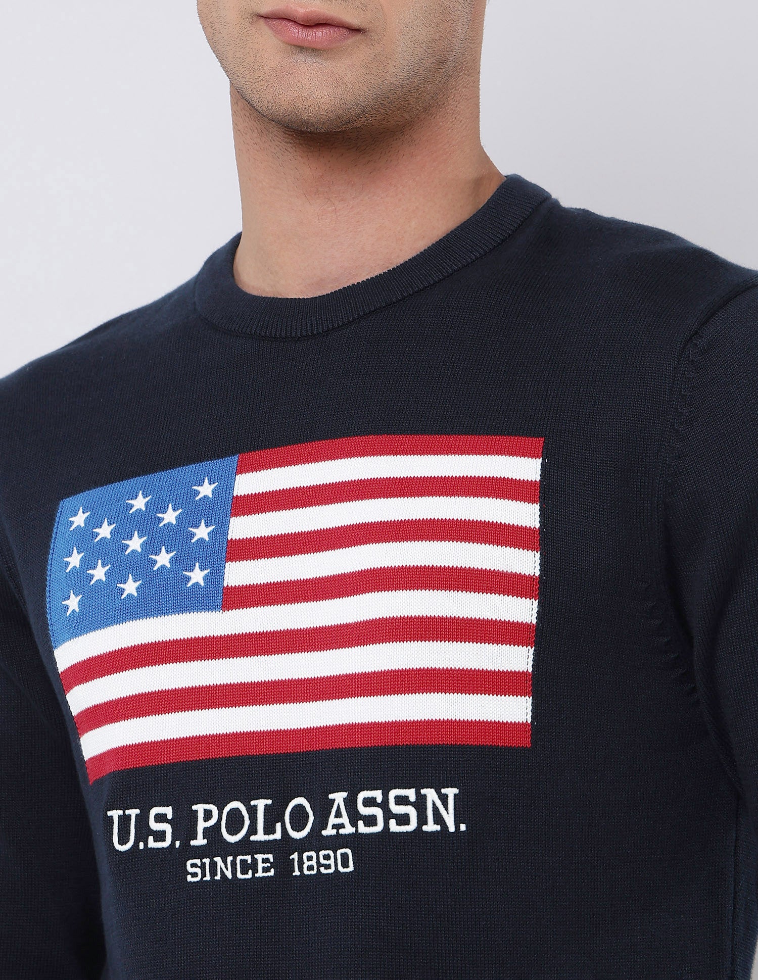 Brand Patterned Knit Regular Fit Sweater Navy - U.S. POLO ASSN. | Large