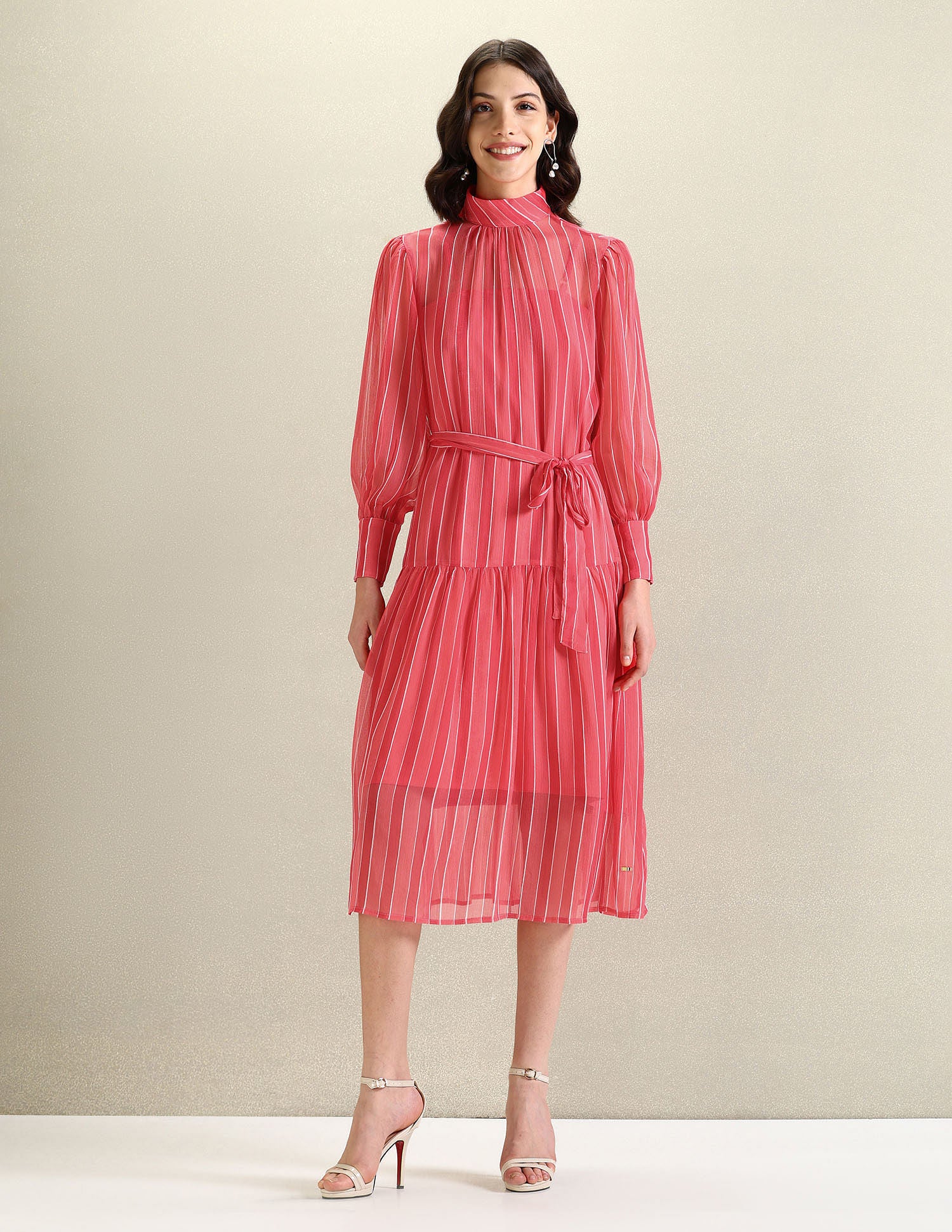 High Neck Vertical Stripe Dress Pink - U.S. POLO ASSN. | Large