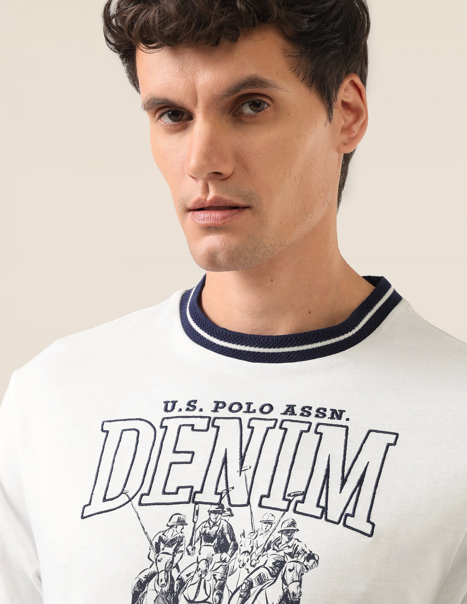 Graphic Brand Printed Slim Fit T-Shirt Ivory - U.S. Polo Assn. India | Large